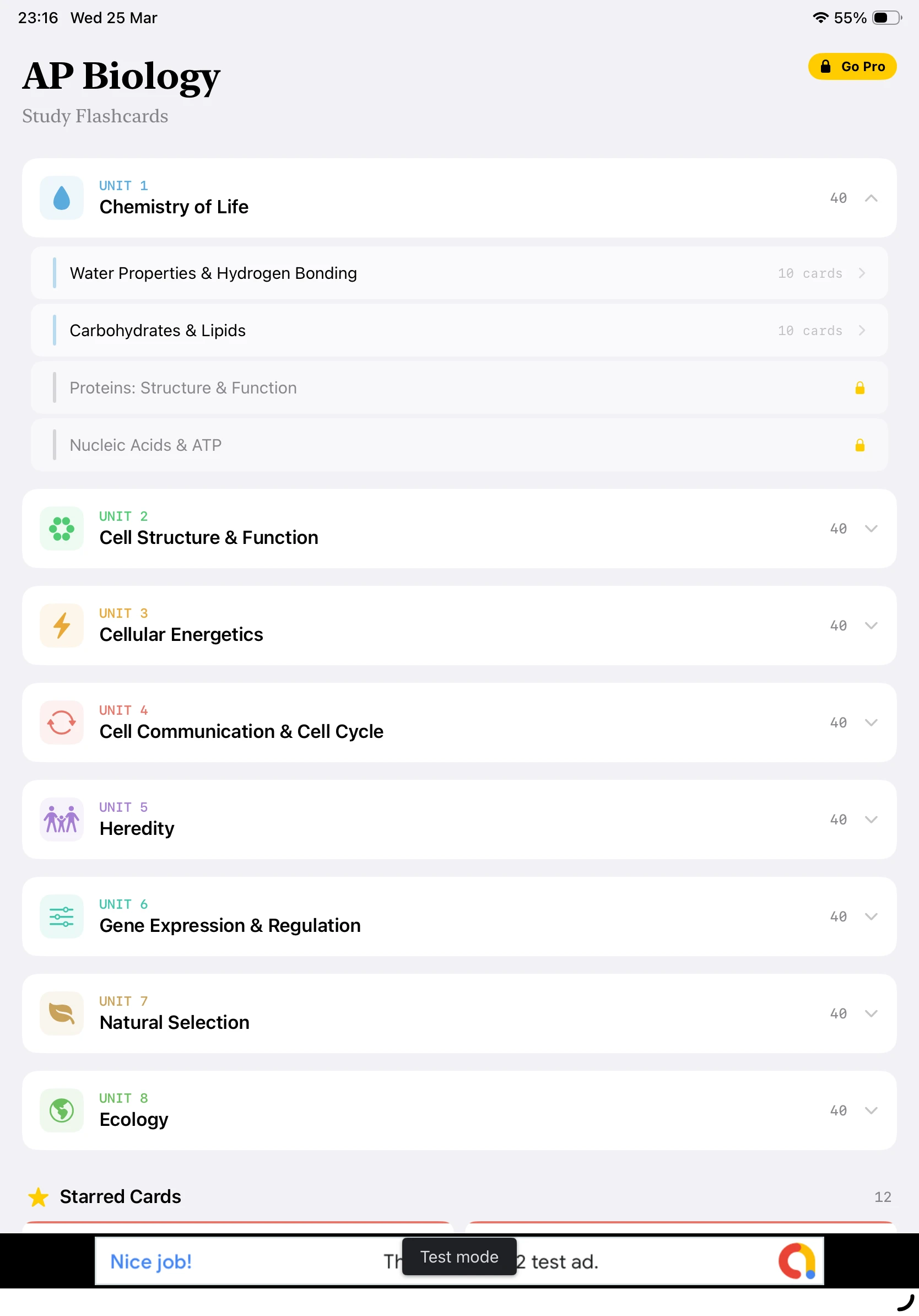 iPad Screenshot - Unit Subtopics Expanded