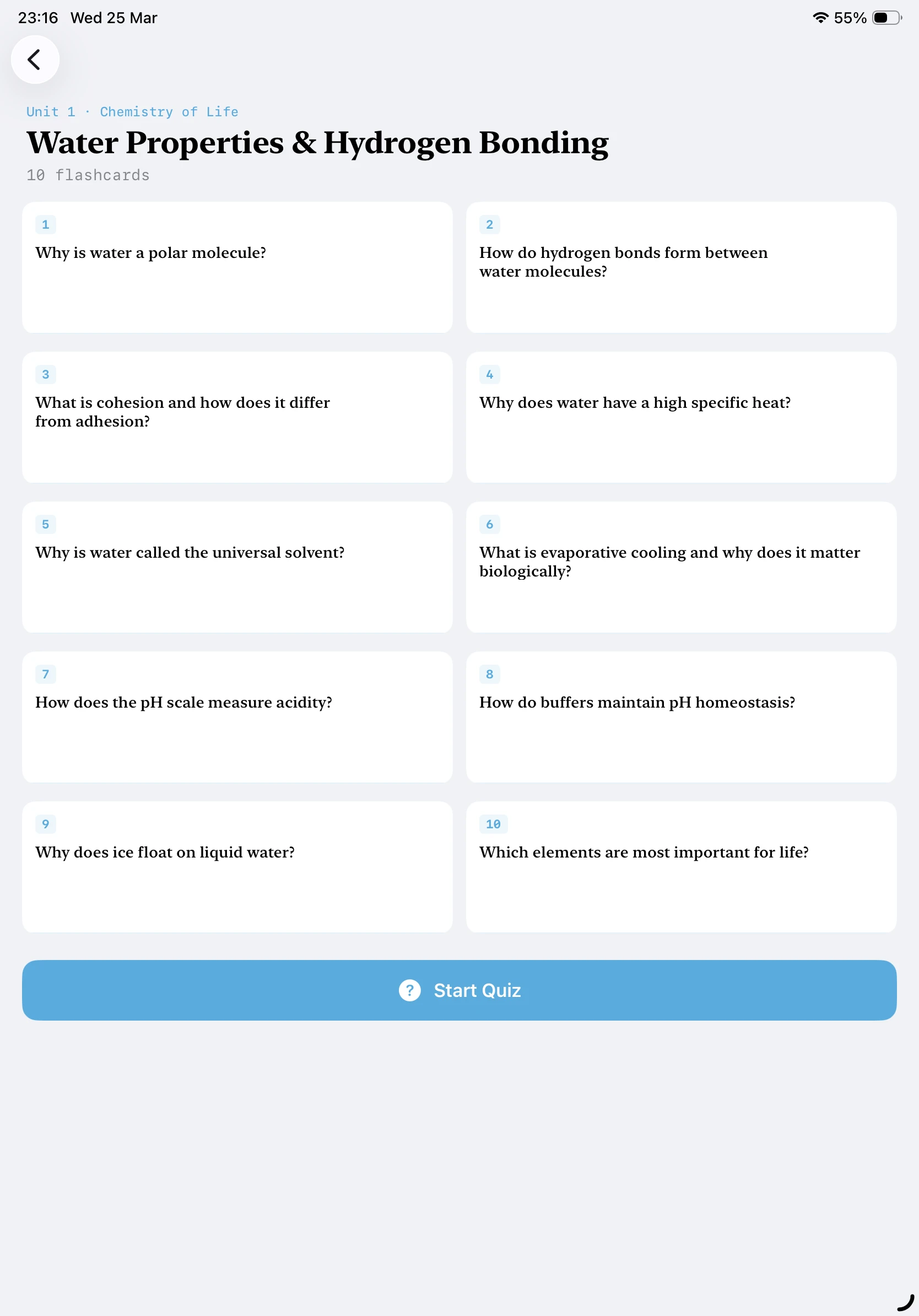 iPad Screenshot - Flashcard List