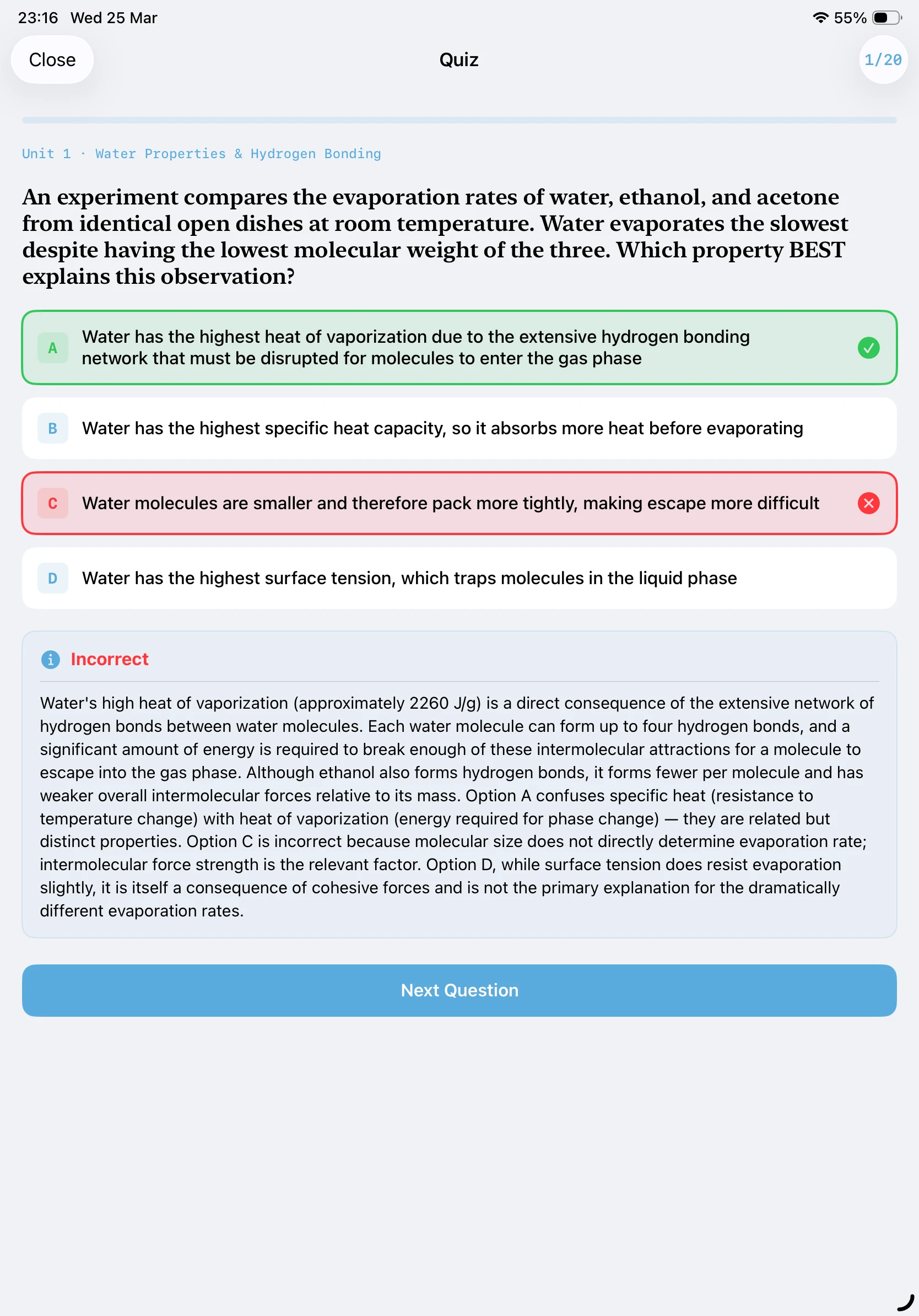 iPad Screenshot - Quiz Answer with Explanation