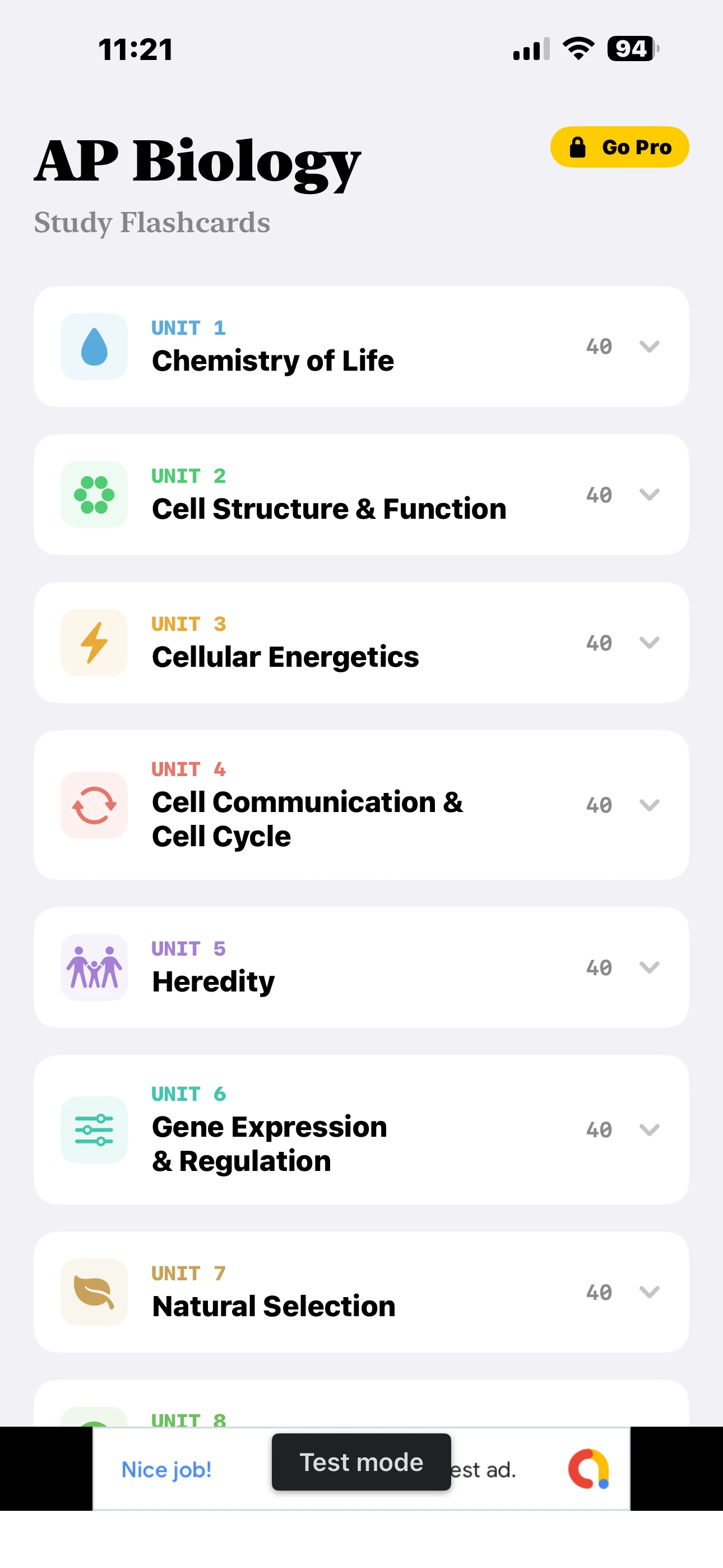iPhone Screenshot - AP Biology Units List