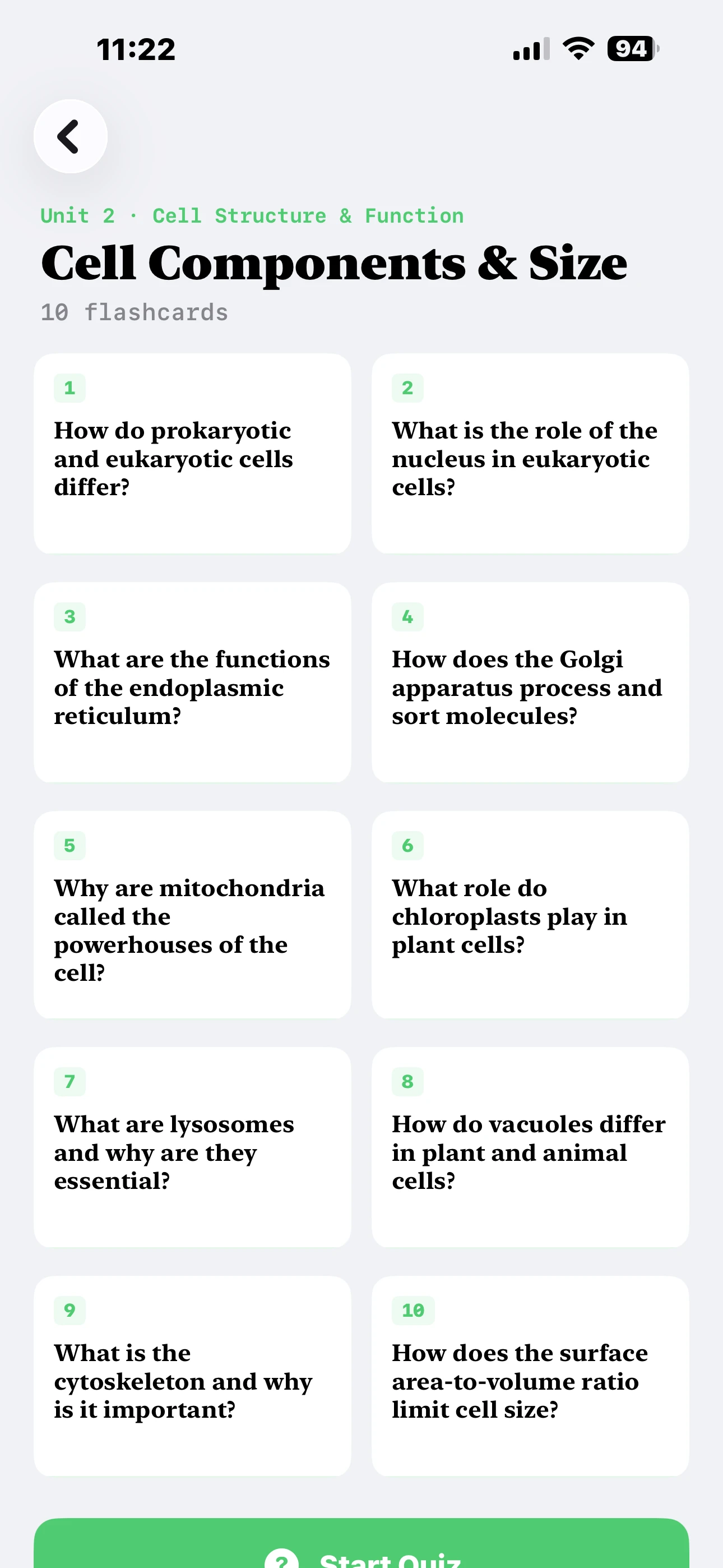 iPhone Screenshot - Flashcard List
