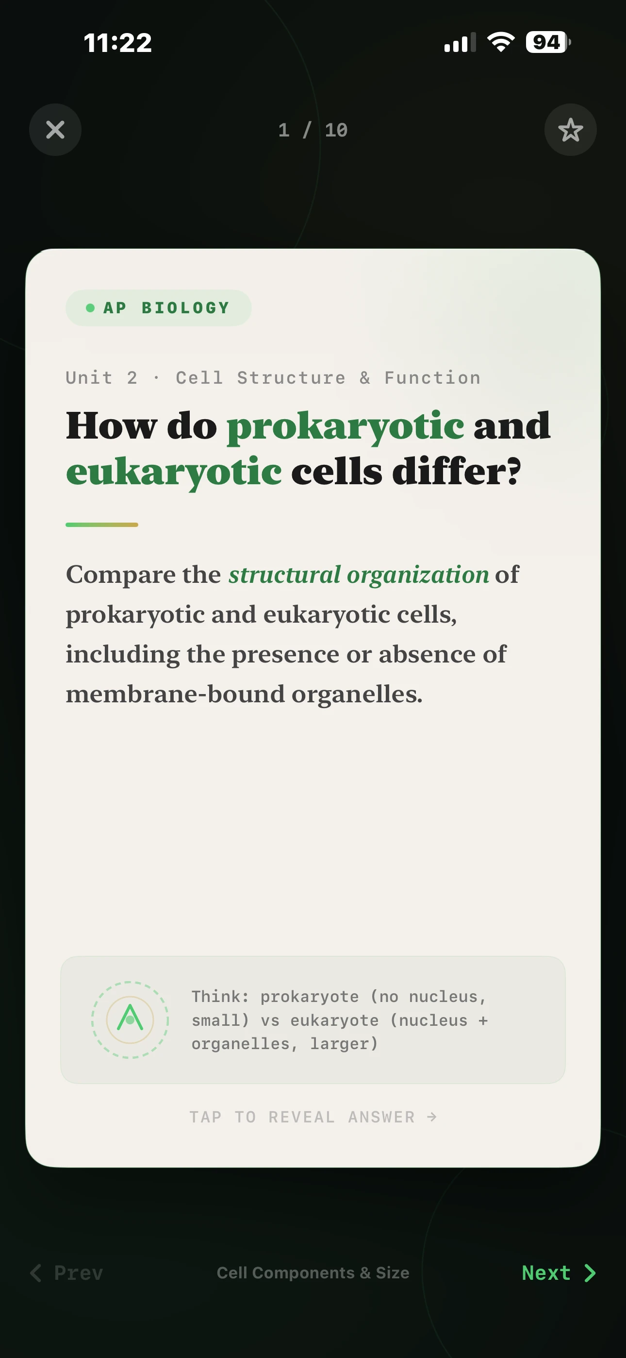 iPhone Screenshot - Flashcard Question