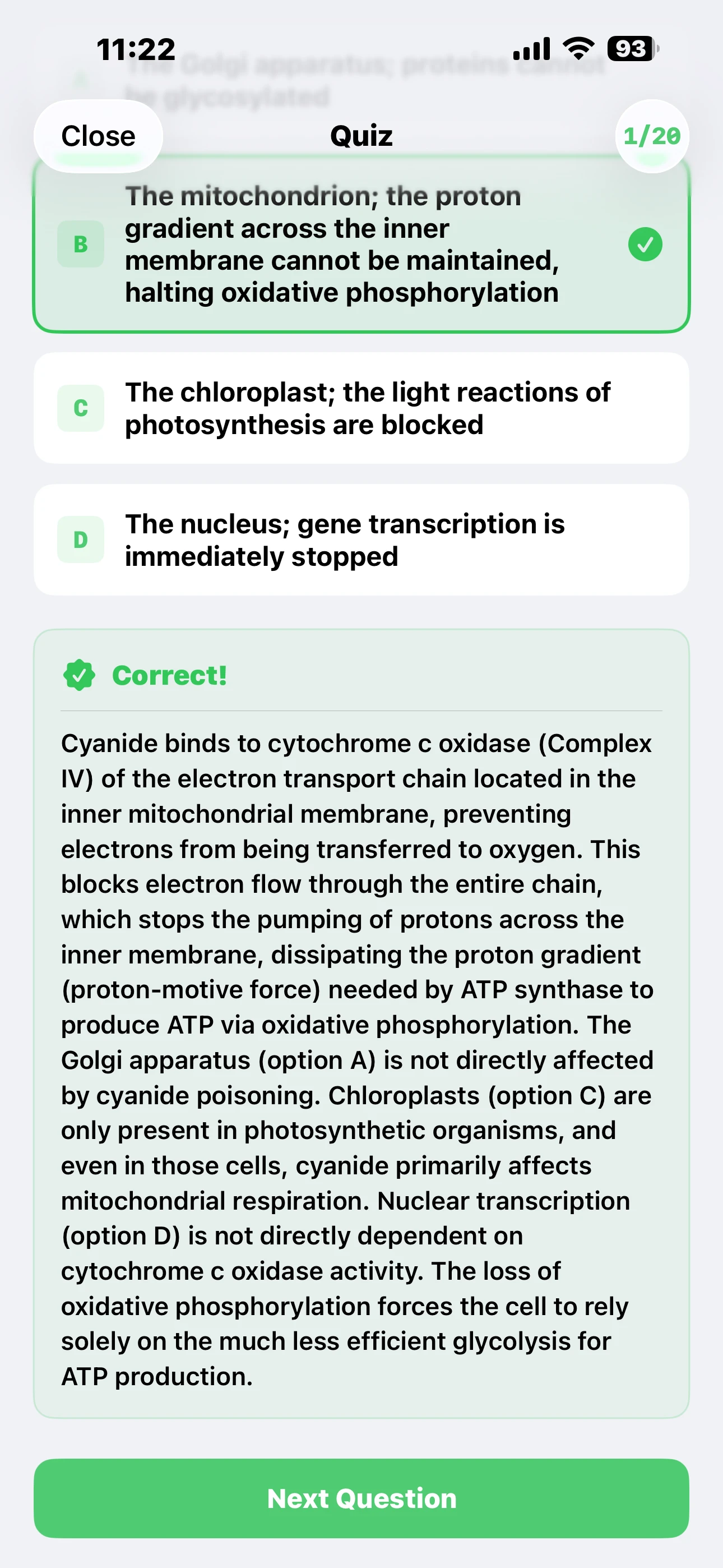 iPhone Screenshot - Quiz Answer with Explanation