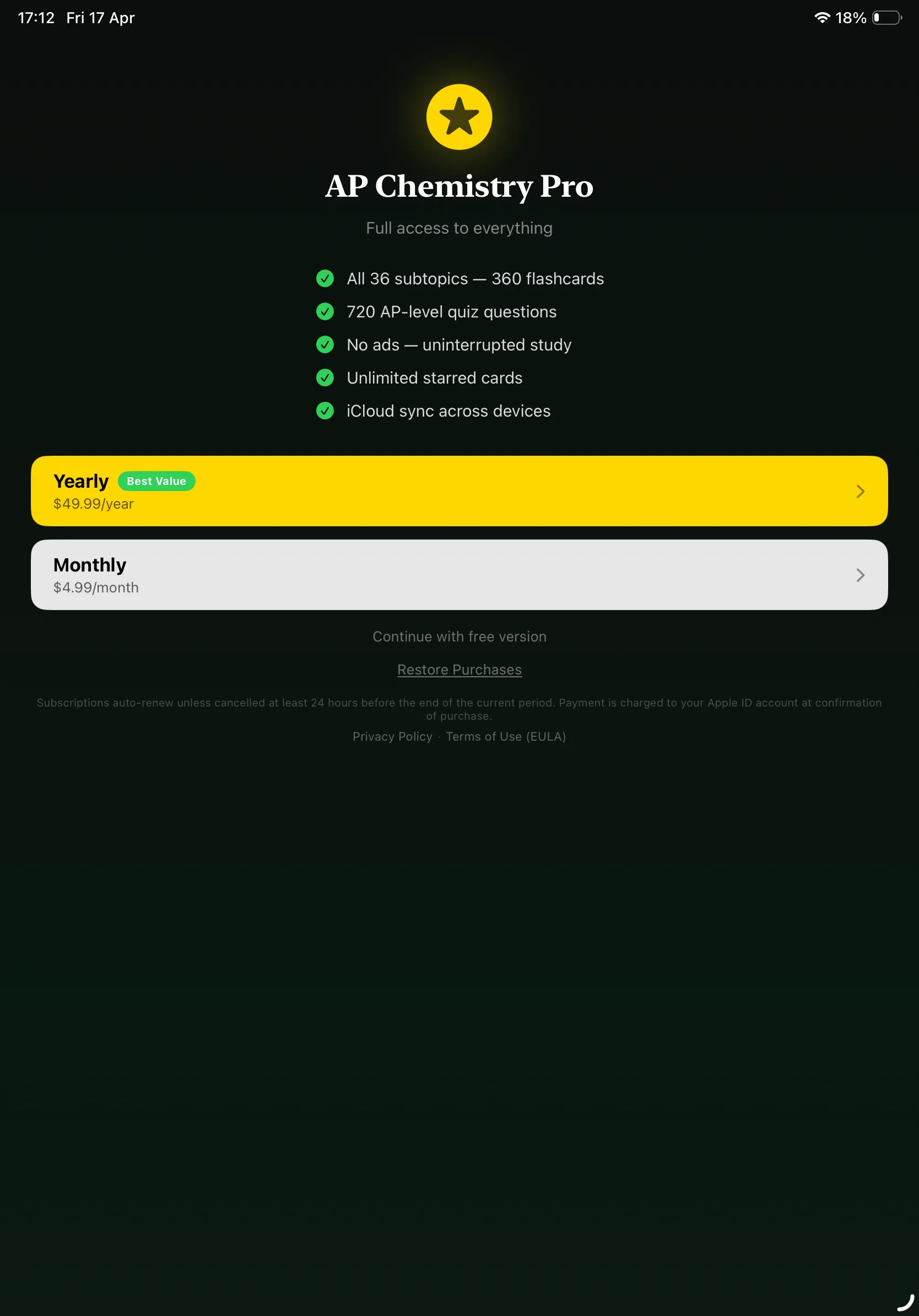 iPad Screenshot - Premium Subscription