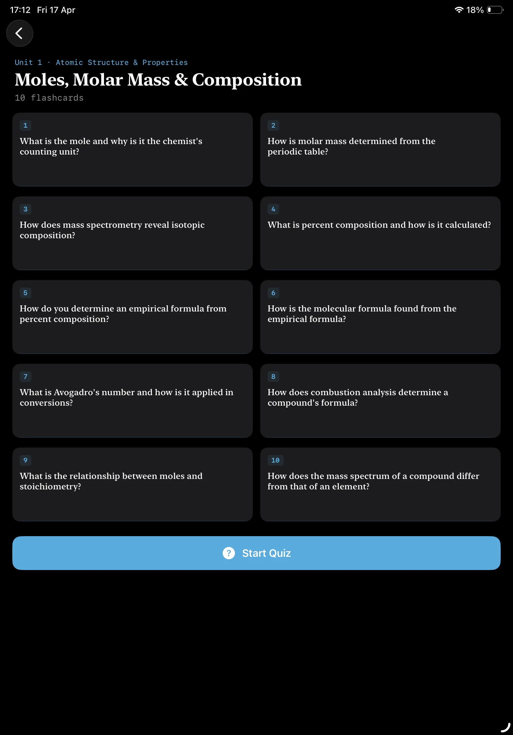 iPad Screenshot - Flashcard List