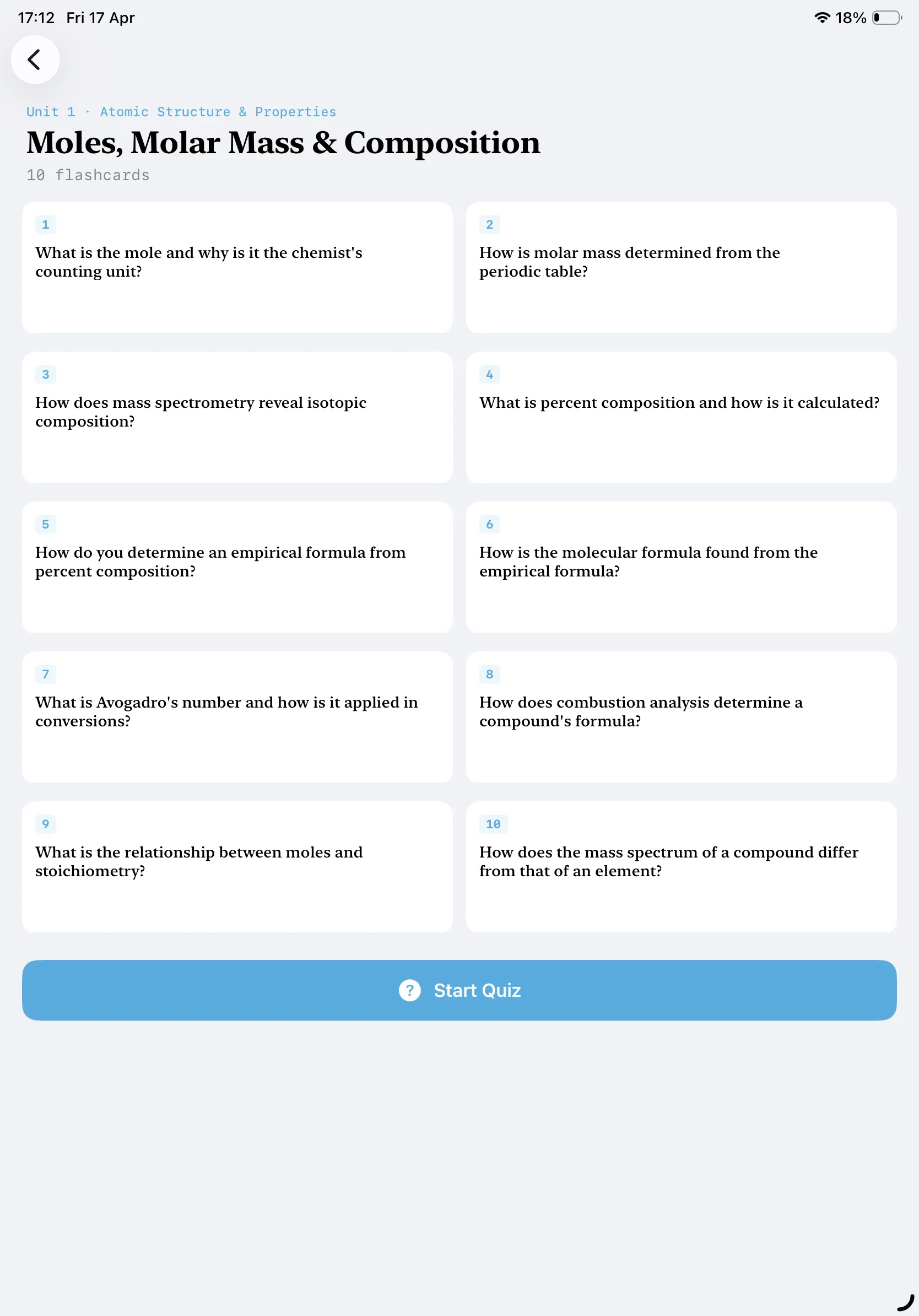 iPad Screenshot - Flashcard List (Light Mode)
