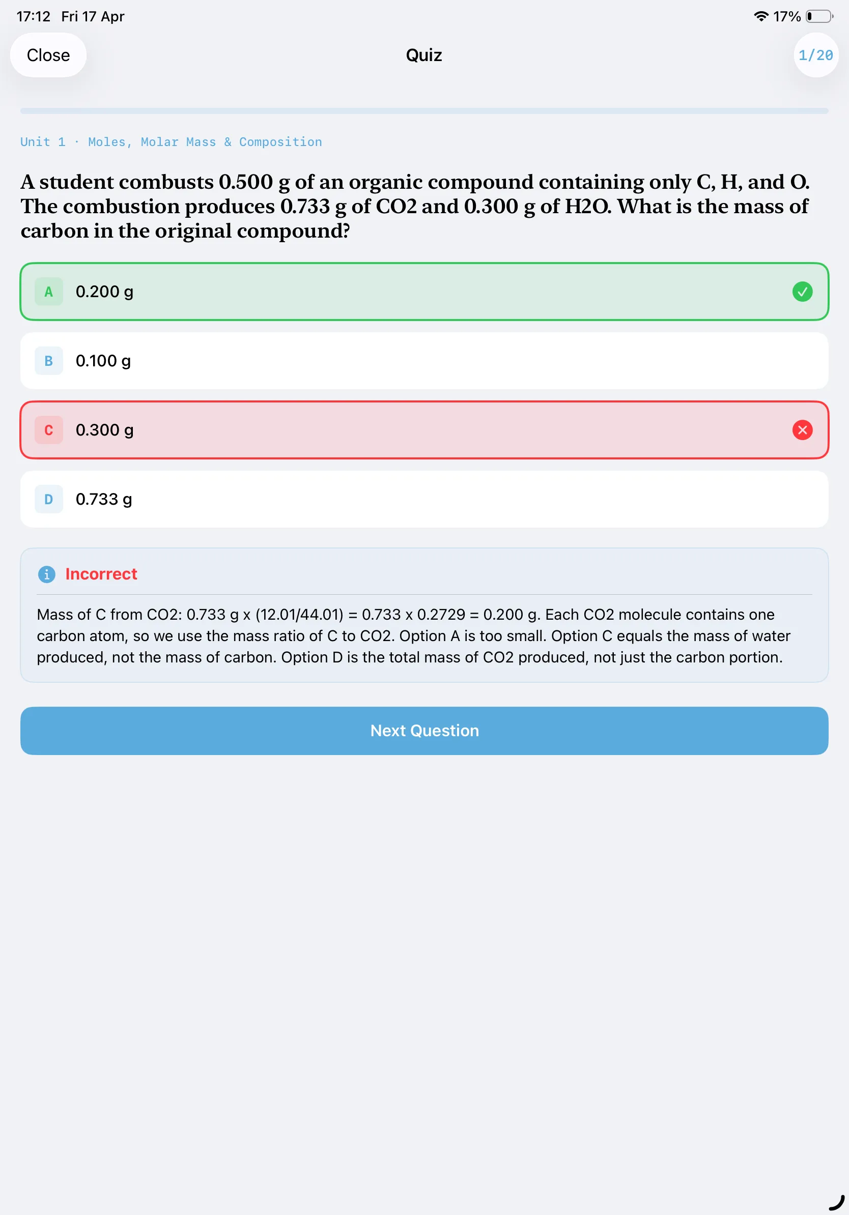 iPad Screenshot - Quiz Answer (Light Mode)