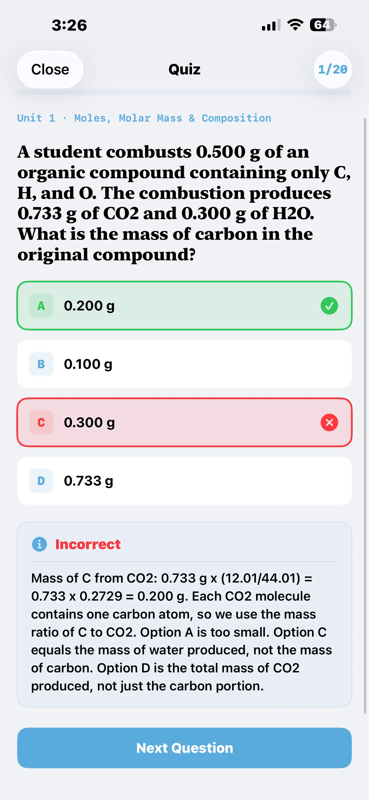 iPhone Screenshot - Quiz Answer (Light Mode)
