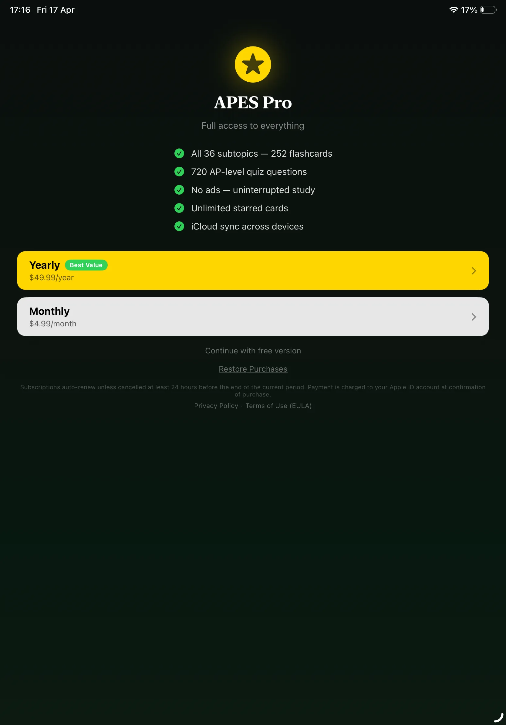 iPad Screenshot - Premium Subscription