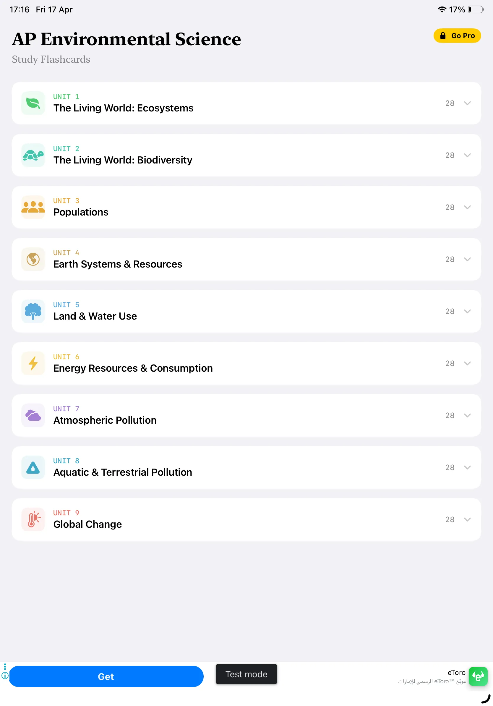 iPad Screenshot - Units List Light Mode
