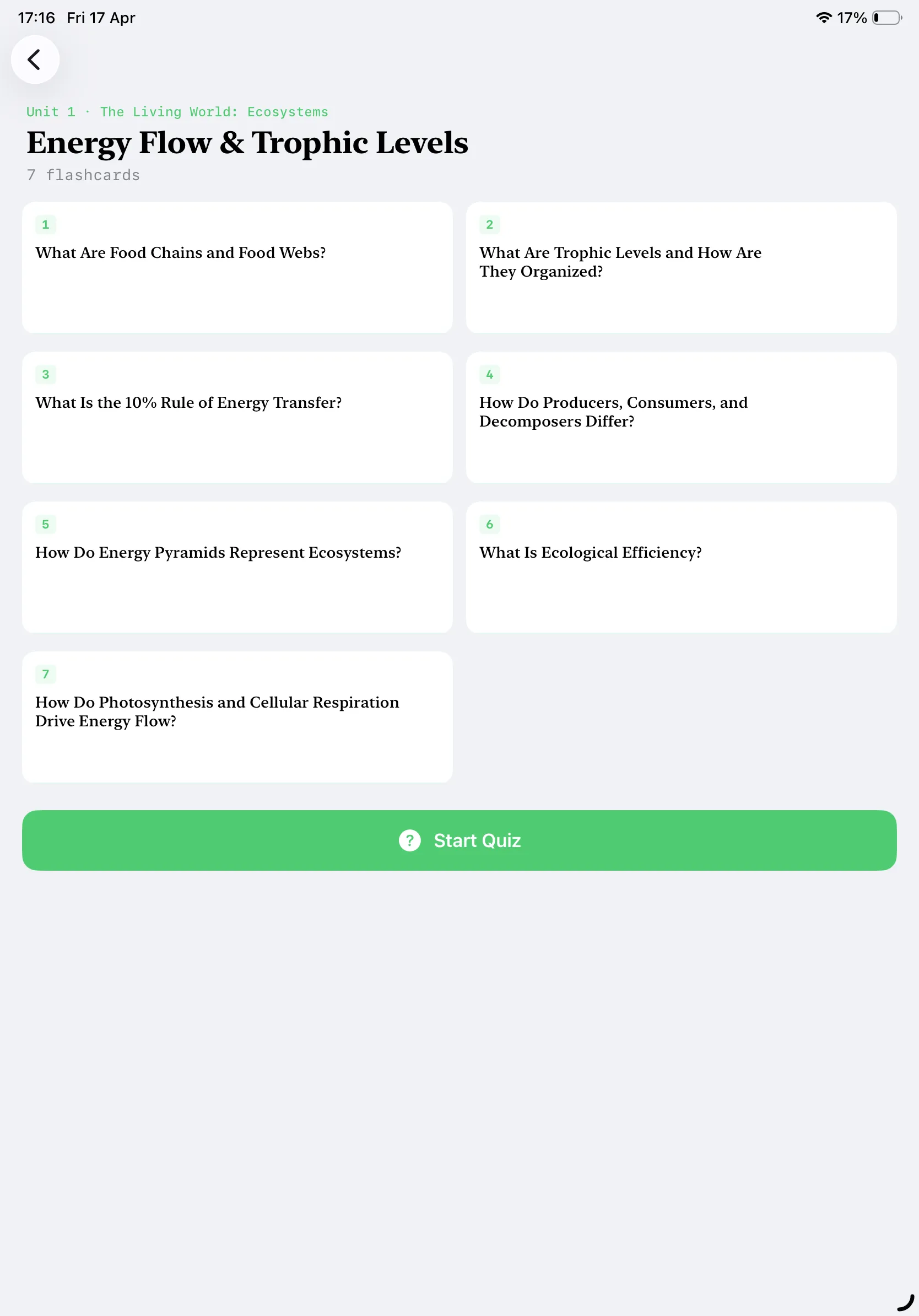 iPad Screenshot - Subtopic Flashcard List Light Mode