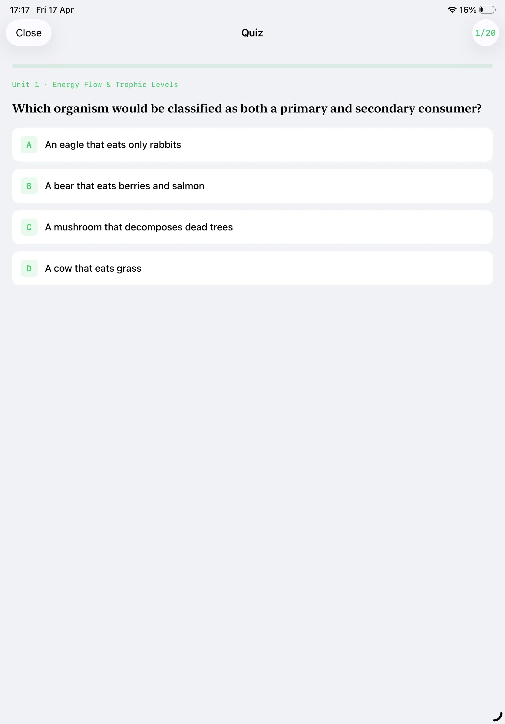 iPad Screenshot - Quiz Question