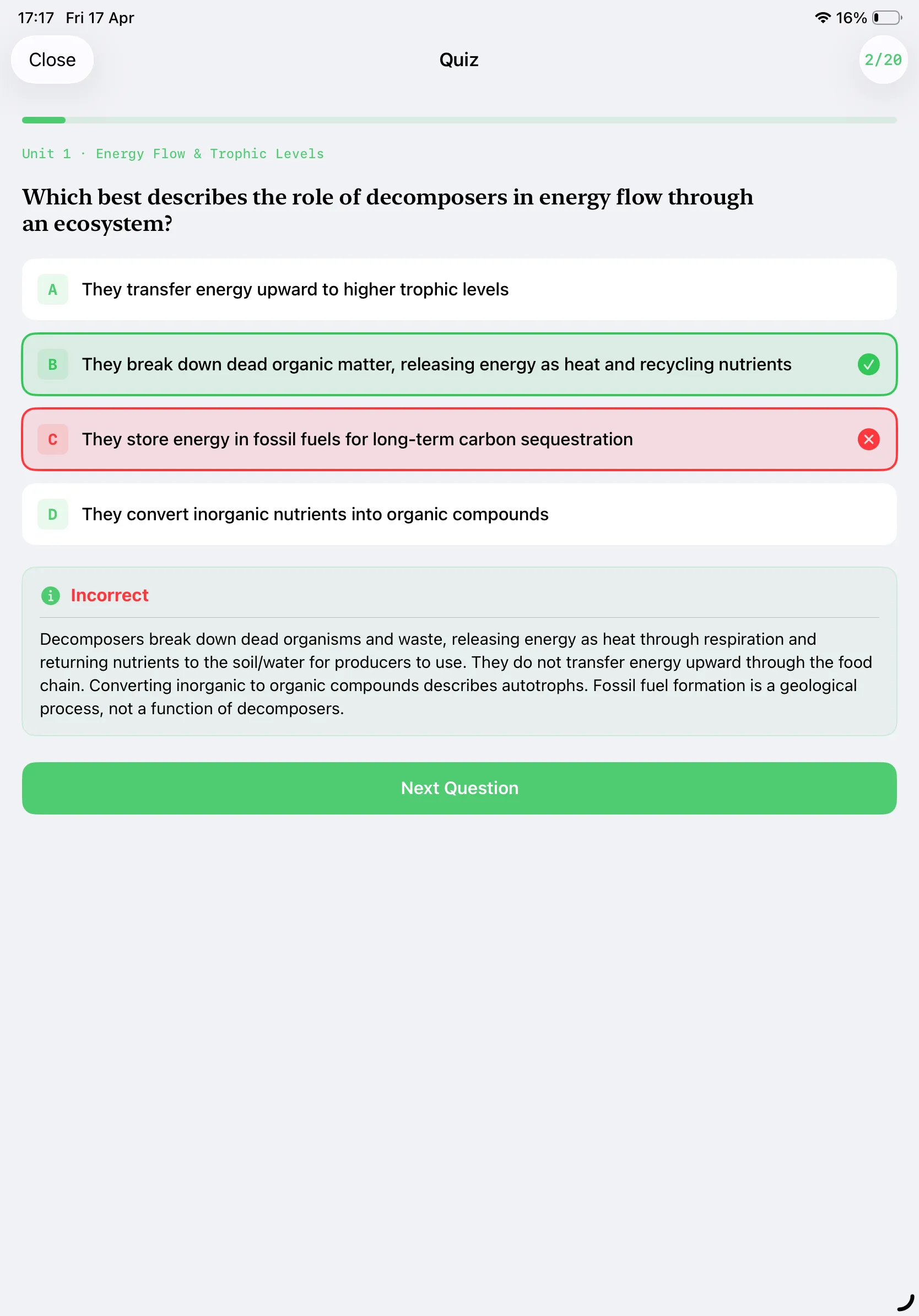 iPad Screenshot - Quiz Answer Light Mode