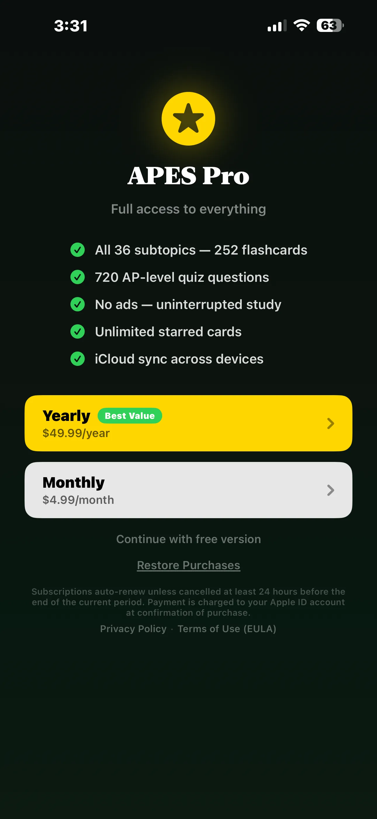 iPhone Screenshot - Premium Subscription
