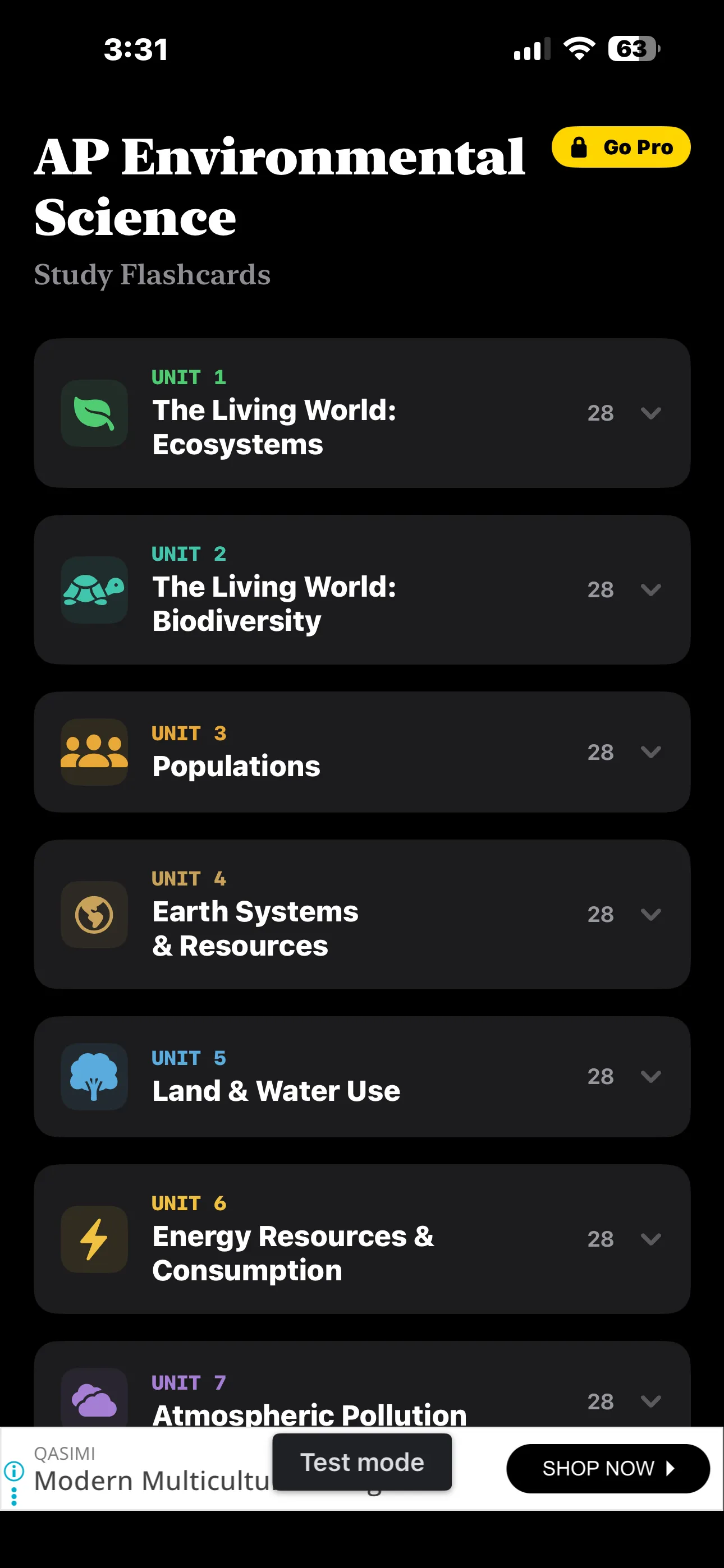 iPhone Screenshot - Units List Dark Mode