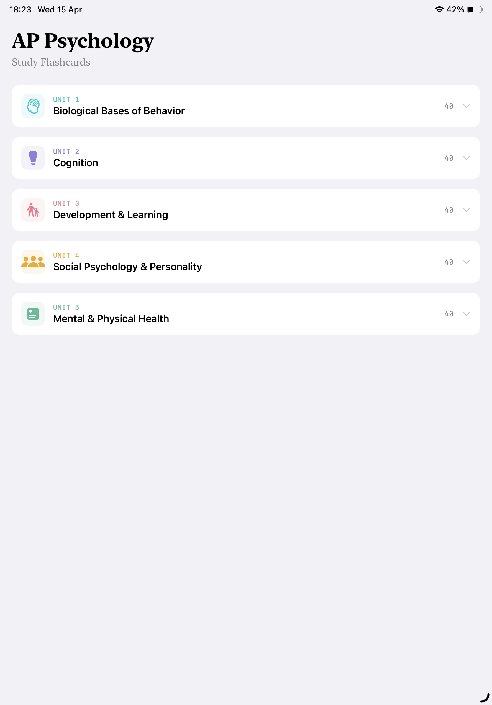 iPad Screenshot - Units List Light Mode