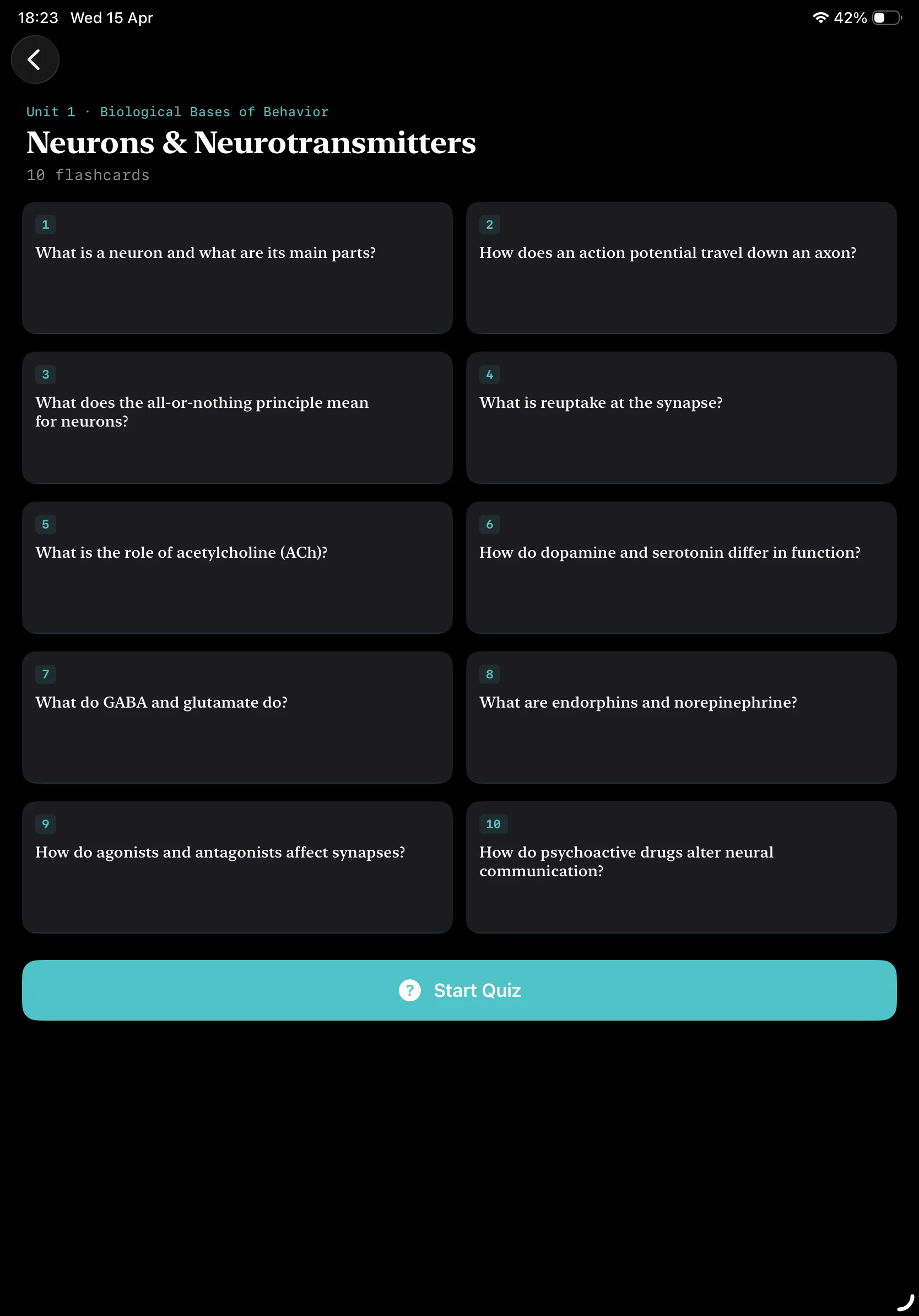 iPad Screenshot - Flashcard List Dark Mode