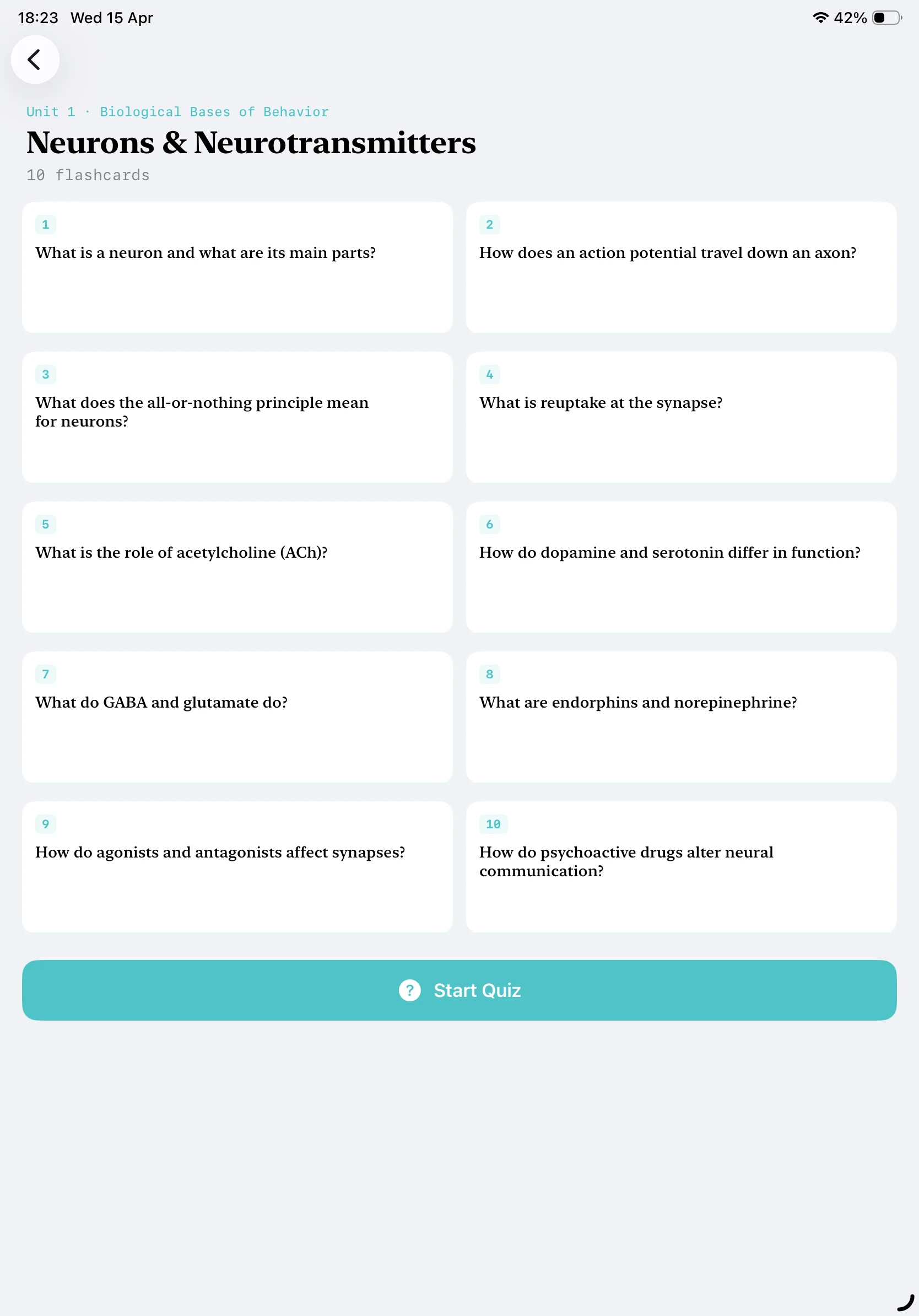 iPad Screenshot - Flashcard List Light Mode