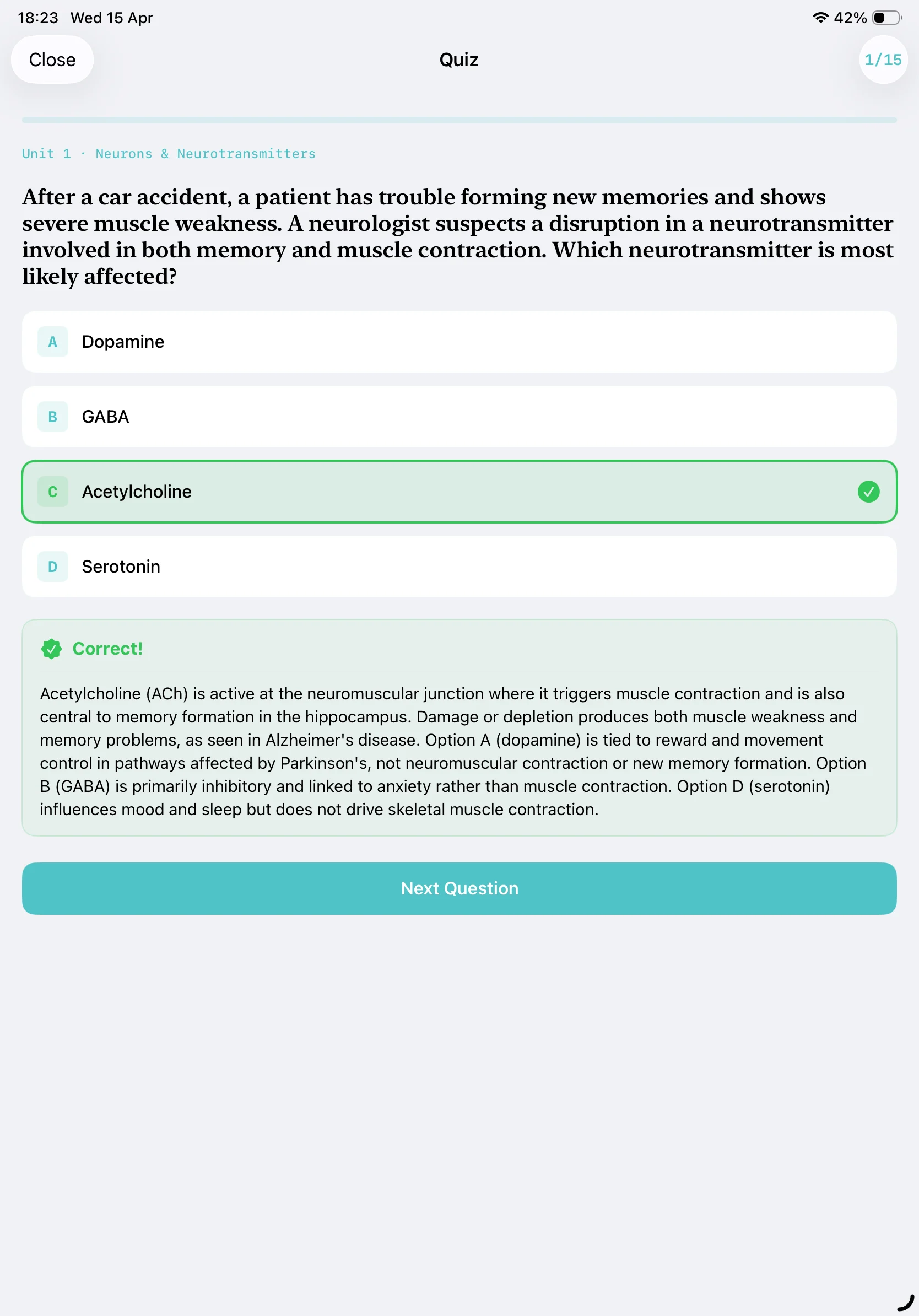 iPad Screenshot - Quiz Answer Light Mode