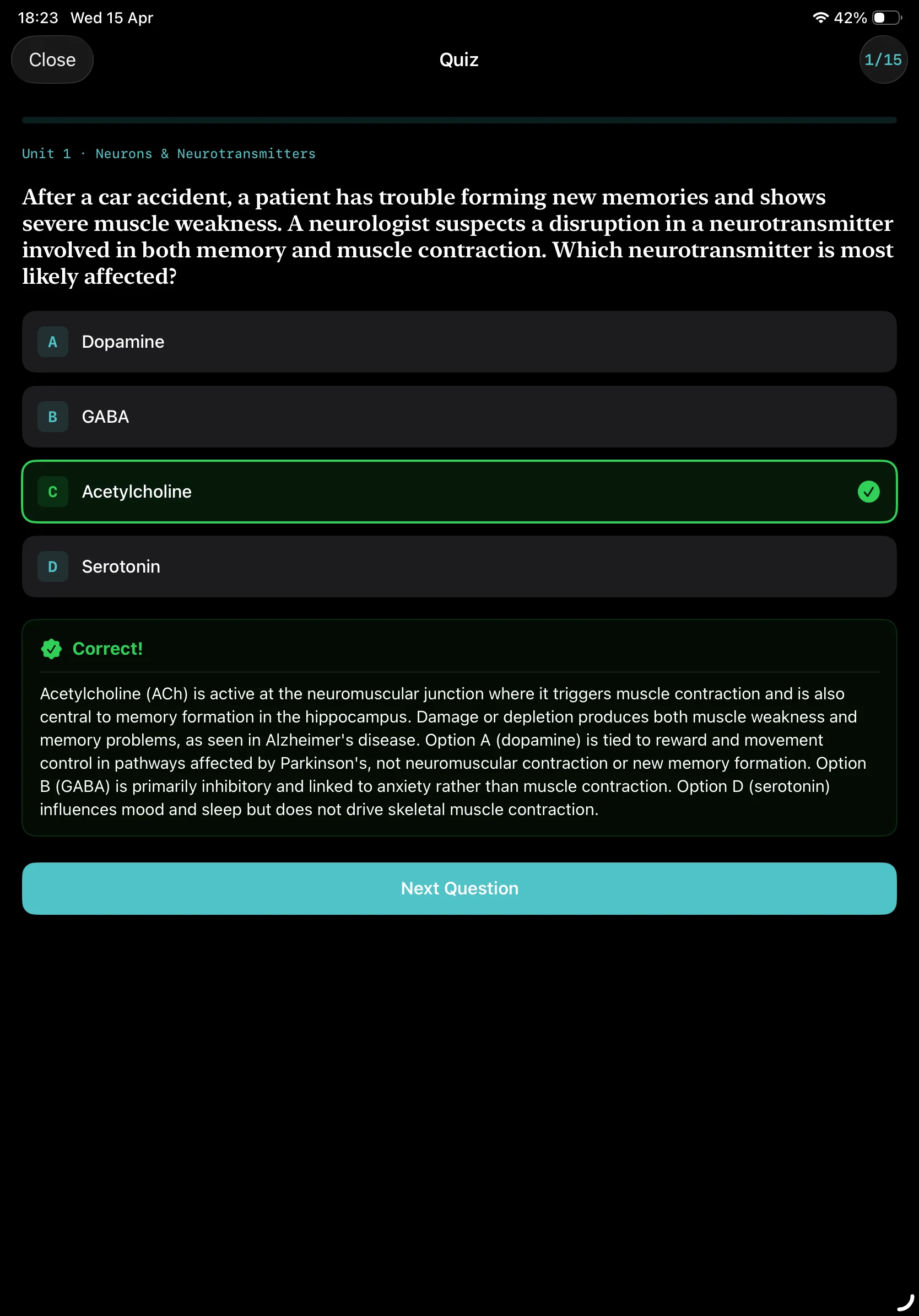 iPad Screenshot - Quiz Answer Dark Mode