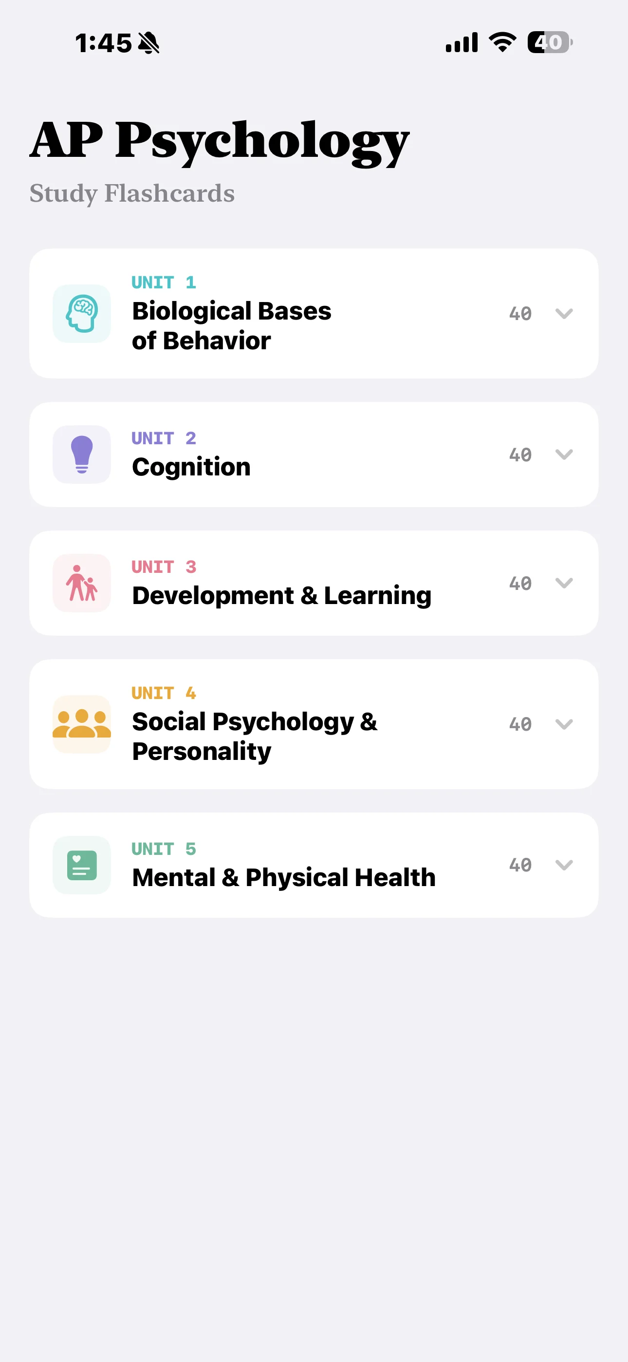 iPhone Screenshot - Units List Light Mode