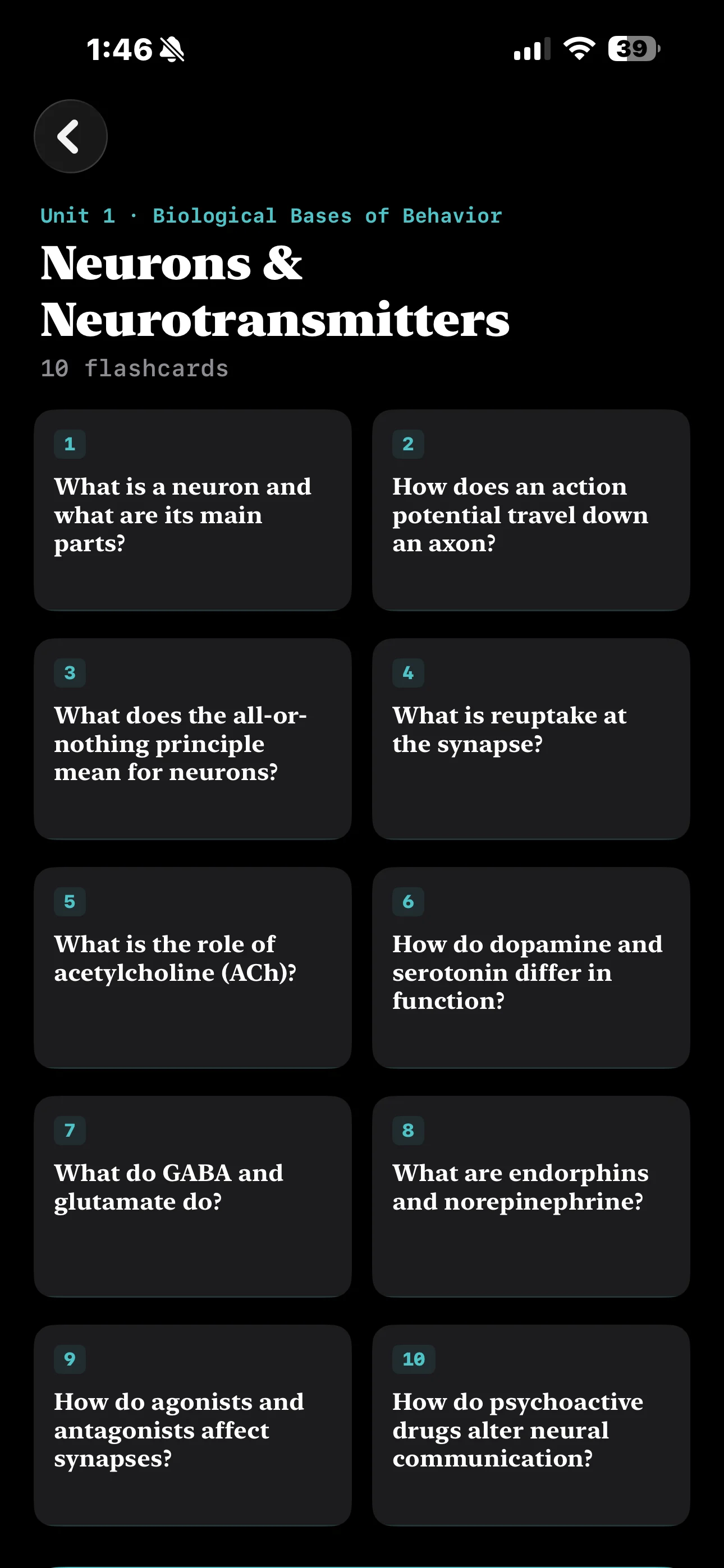 iPhone Screenshot - Flashcard List Dark Mode