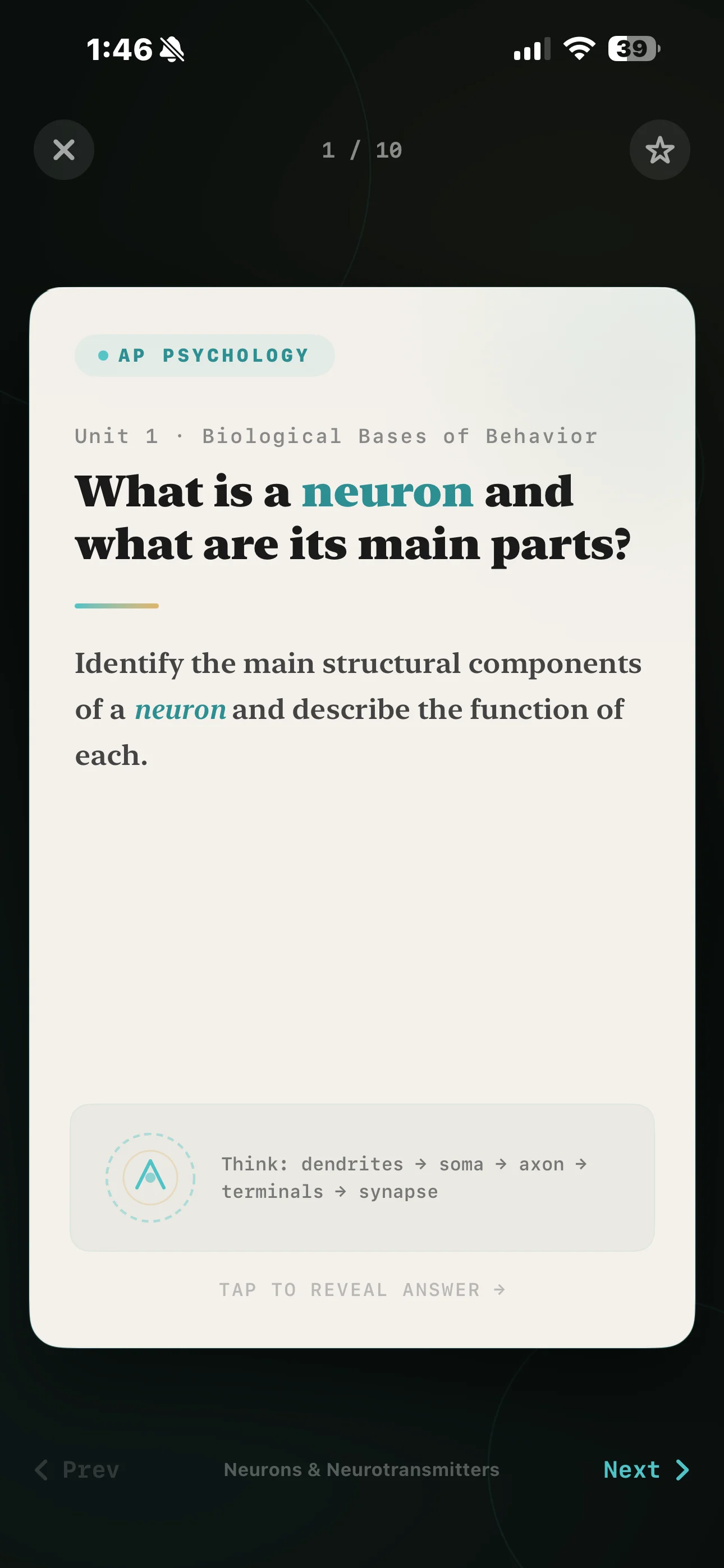 iPhone Screenshot - Flashcard Question