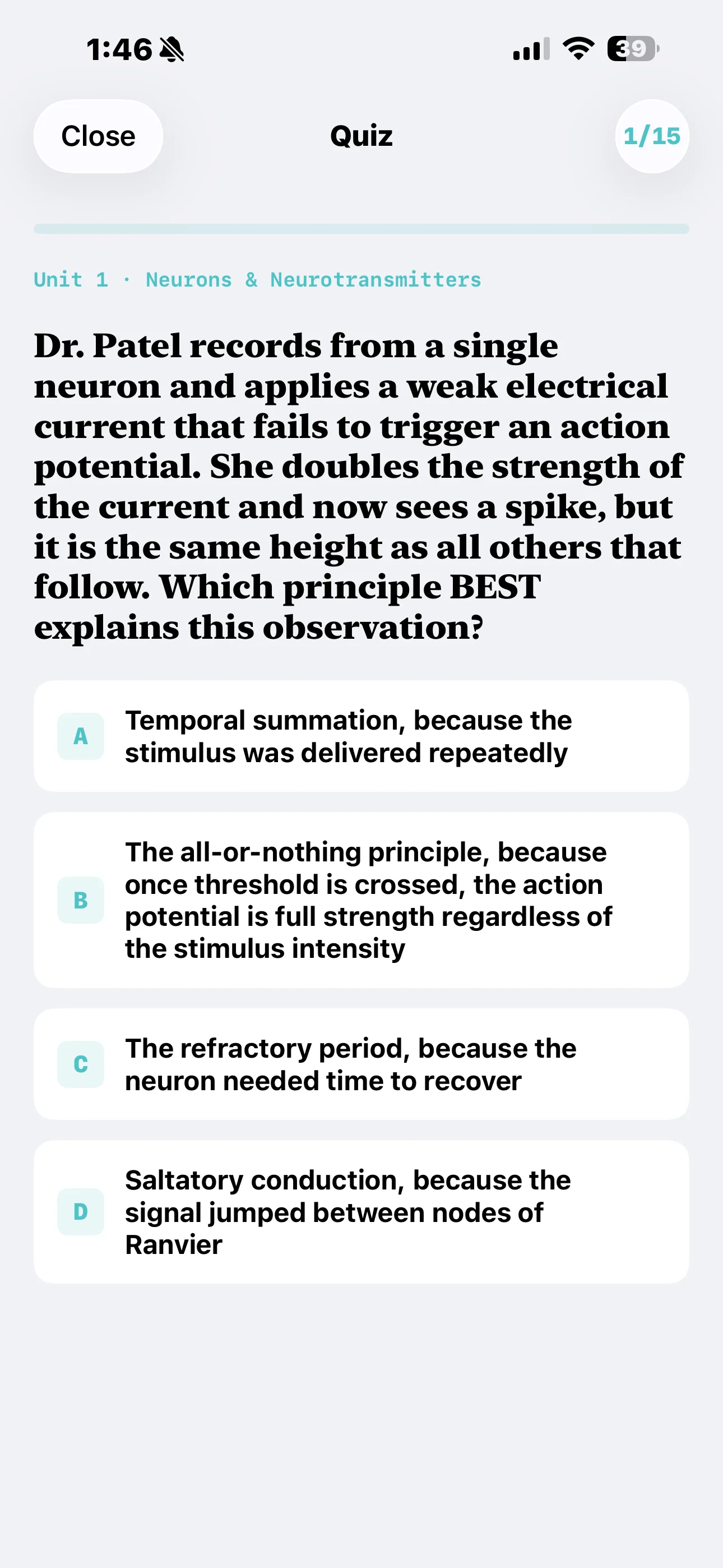 iPhone Screenshot - Quiz Question Light Mode