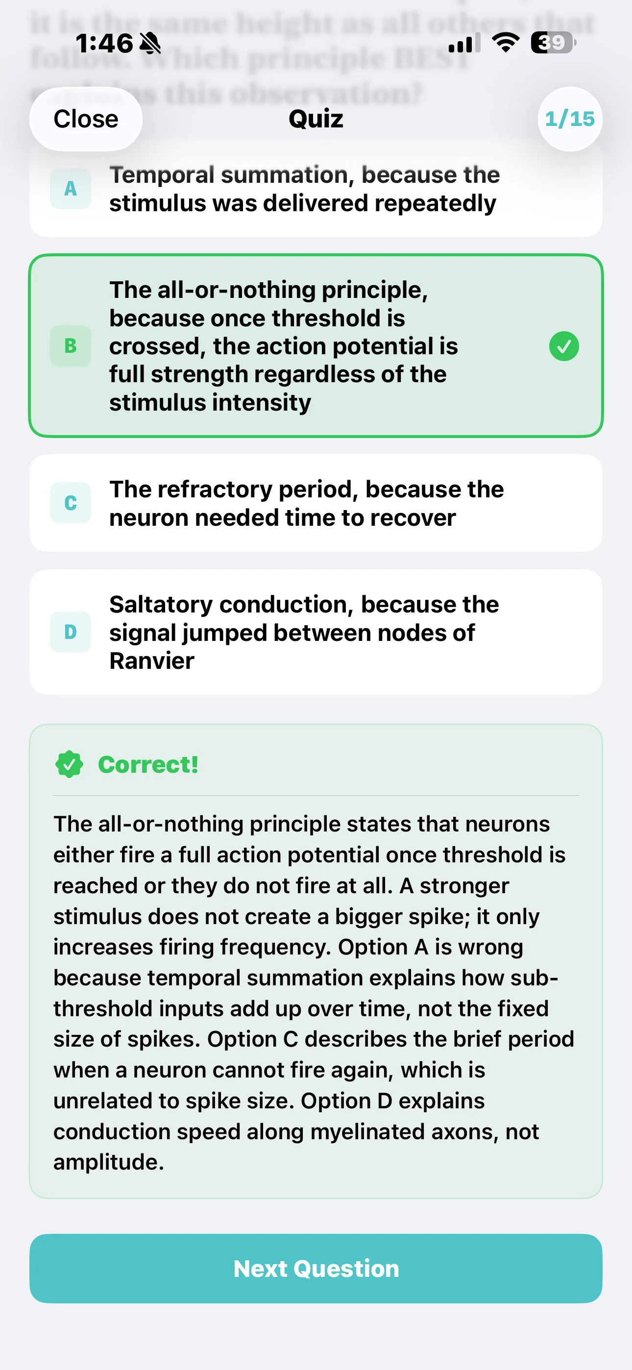 iPhone Screenshot - Quiz Answer Light Mode