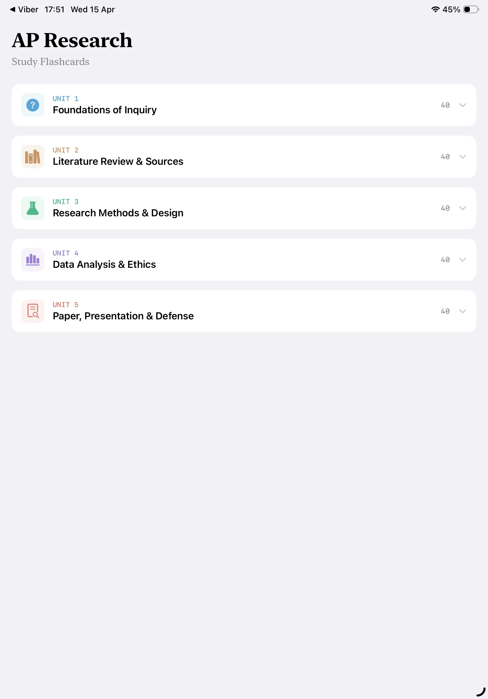 iPad Screenshot - Units List Light Mode