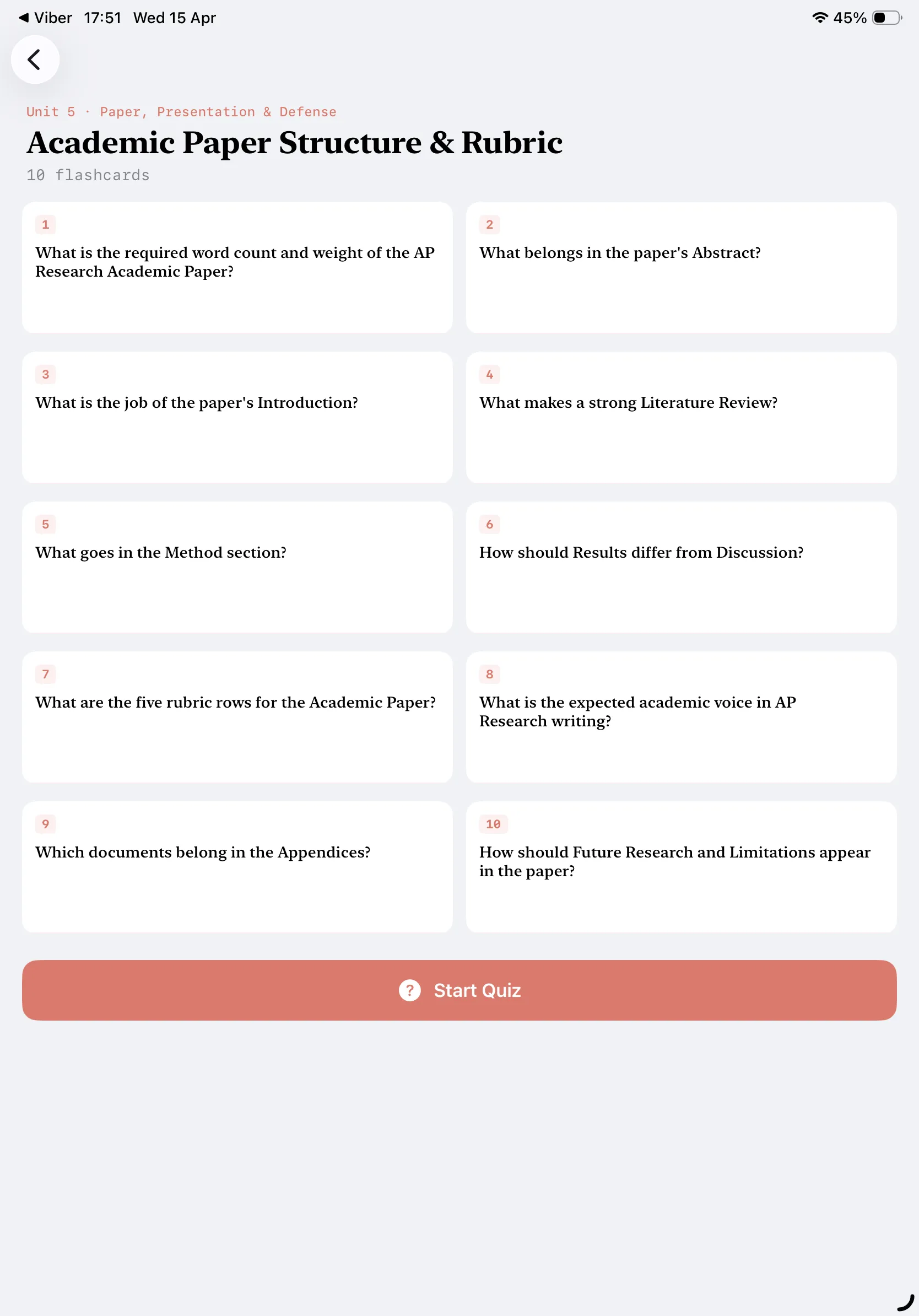 iPad Screenshot - Flashcard List Light Mode