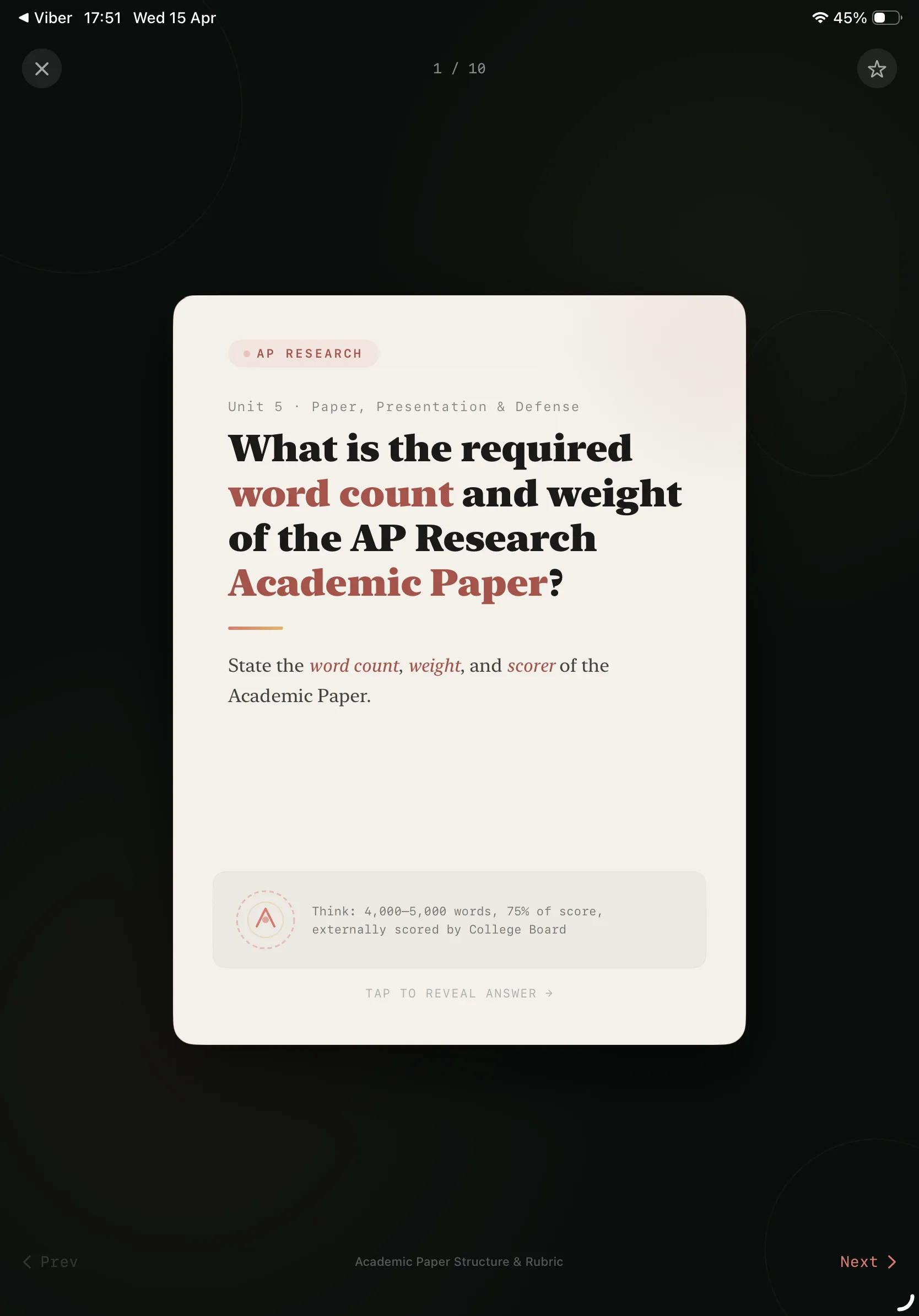 iPad Screenshot - Flashcard Question