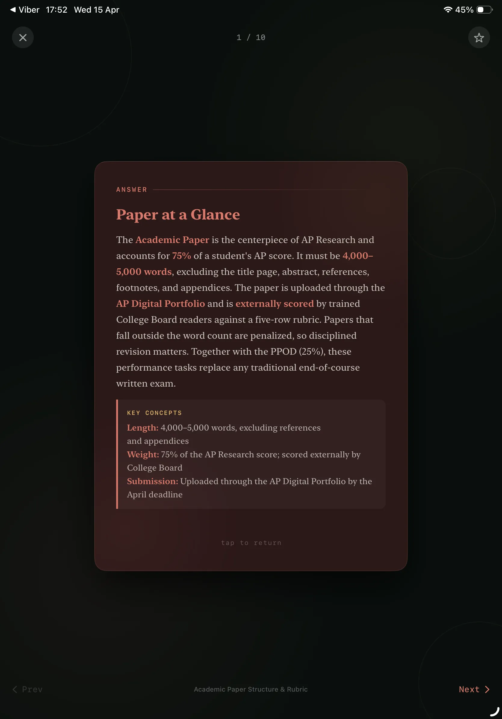 iPad Screenshot - Flashcard Answer