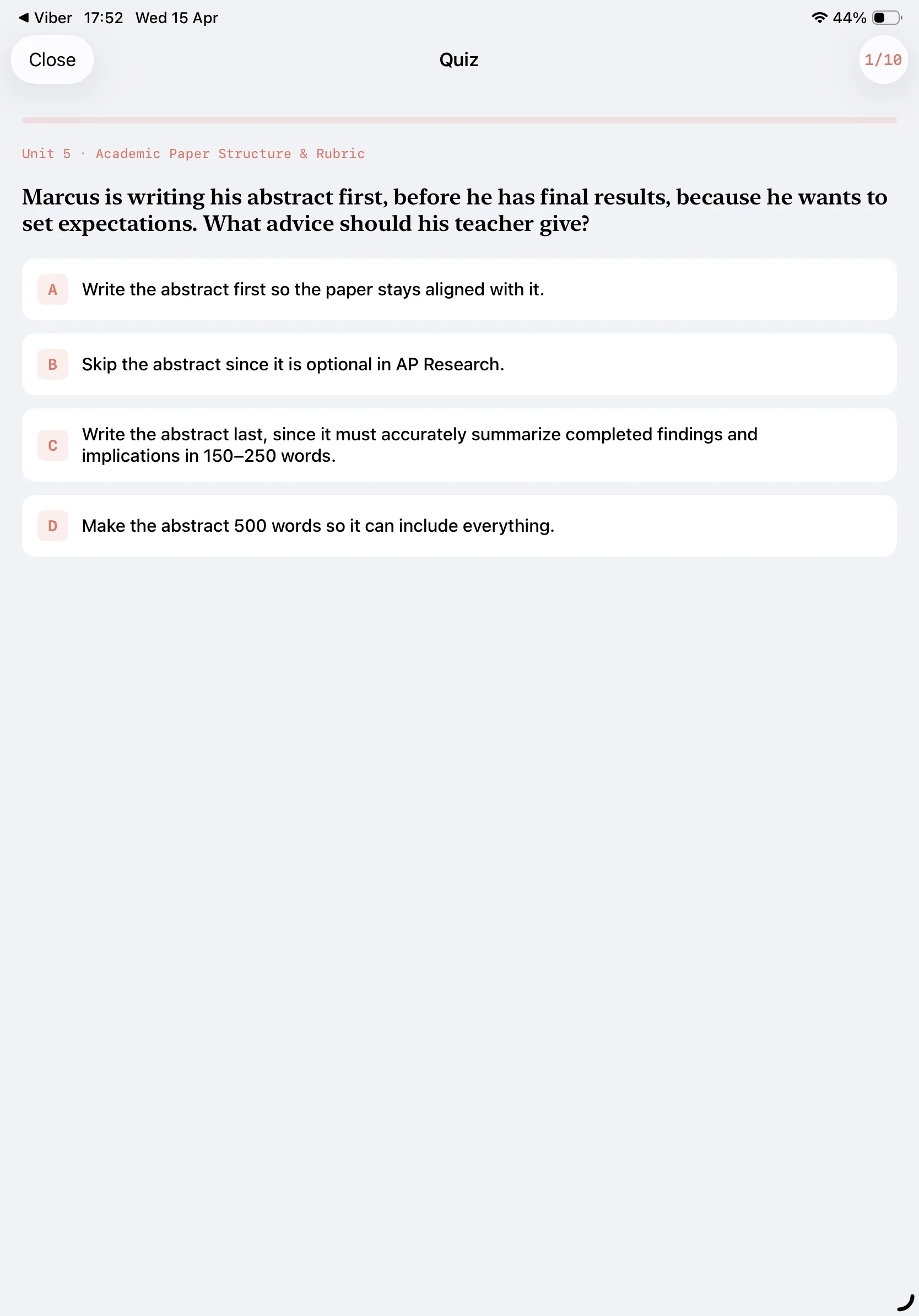 iPad Screenshot - Quiz Question