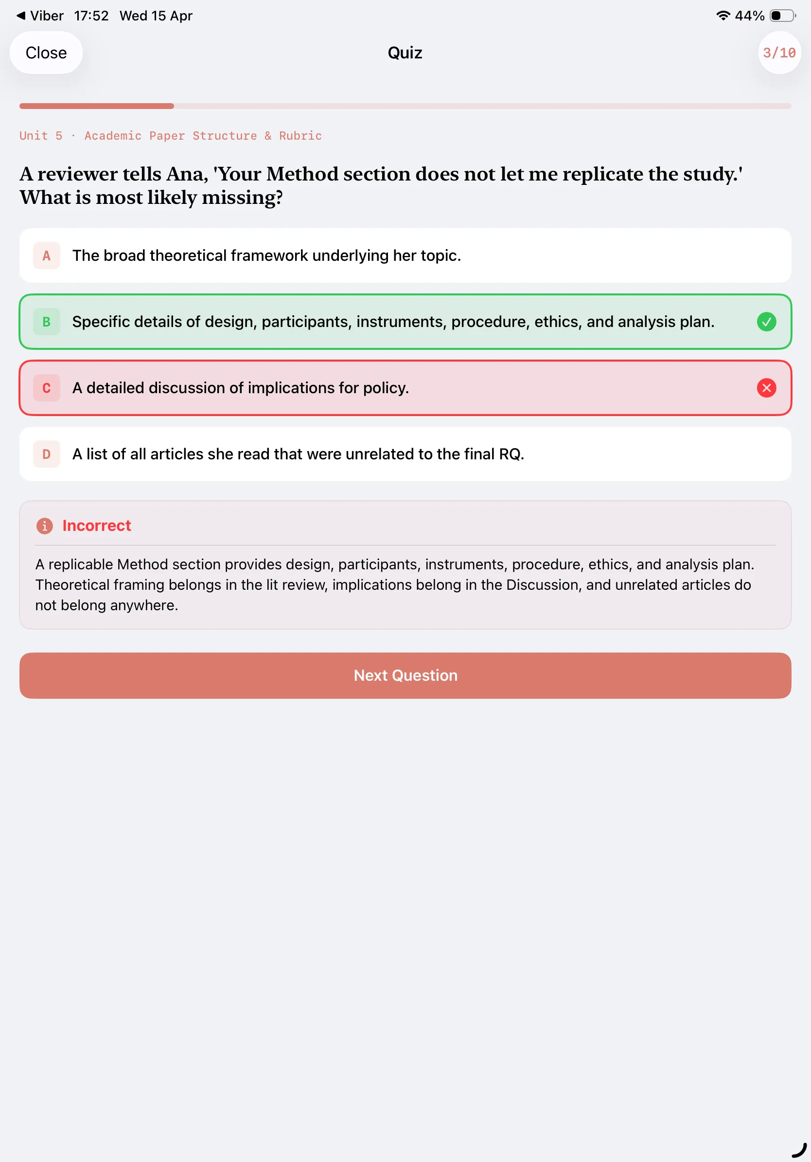 iPad Screenshot - Quiz Answer with Explanation