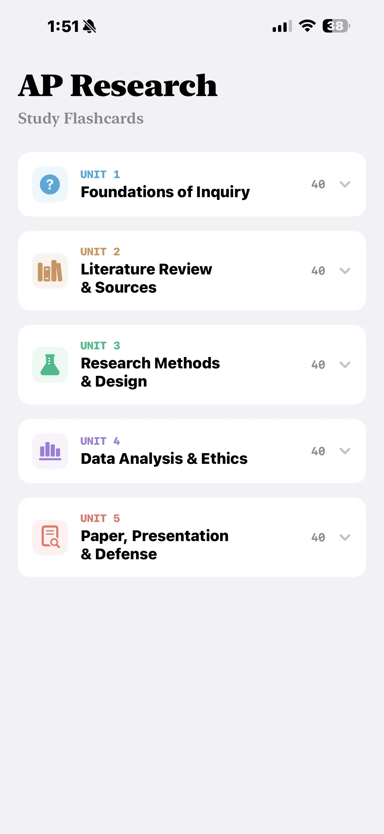 iPhone Screenshot - Units List Light Mode