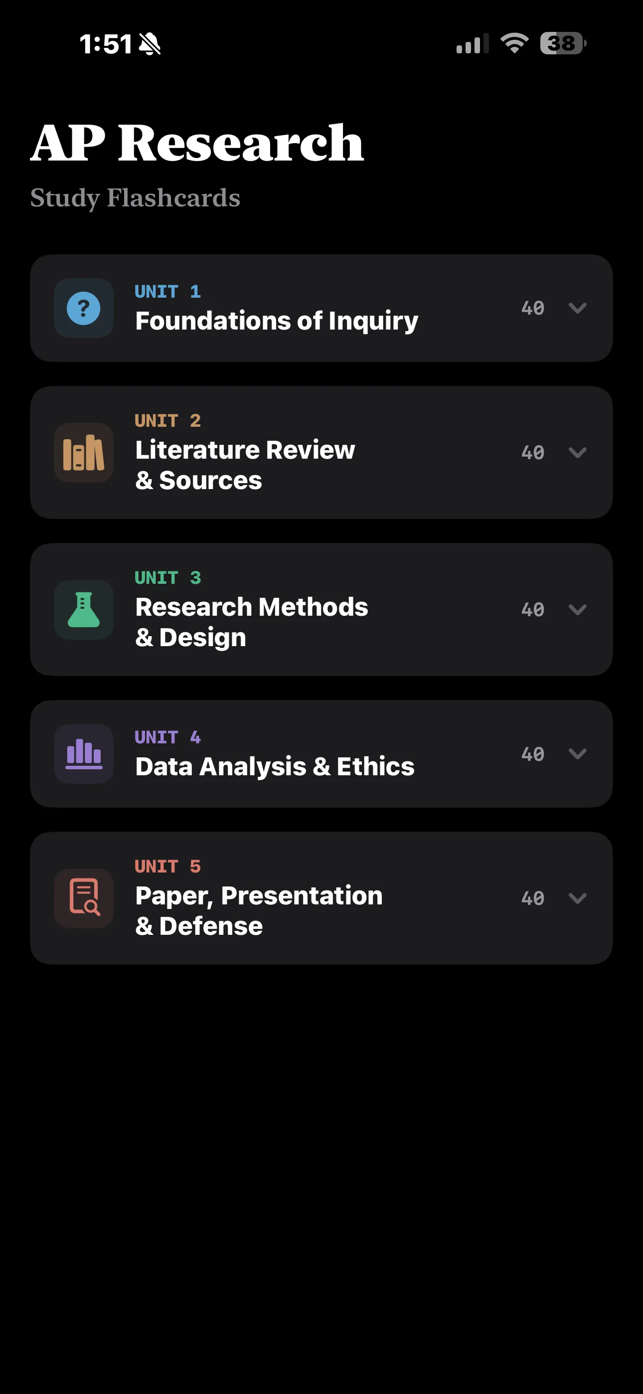 iPhone Screenshot - Units List Dark Mode