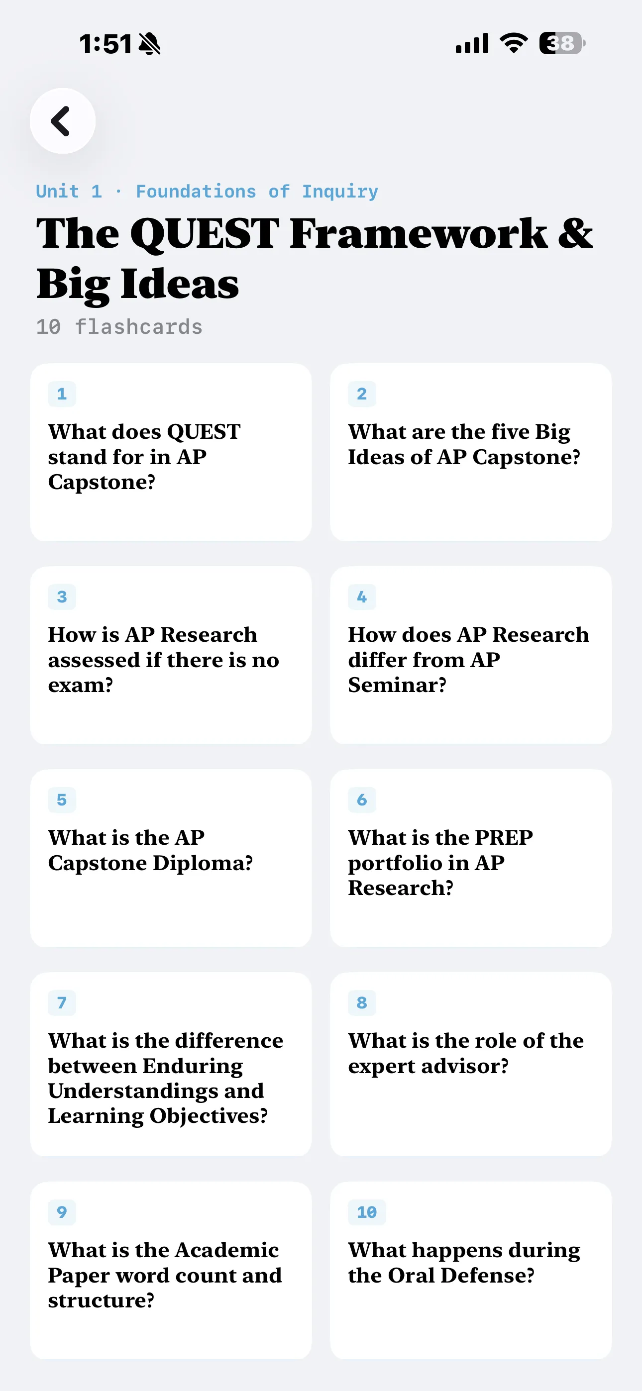 iPhone Screenshot - Flashcard List Light Mode