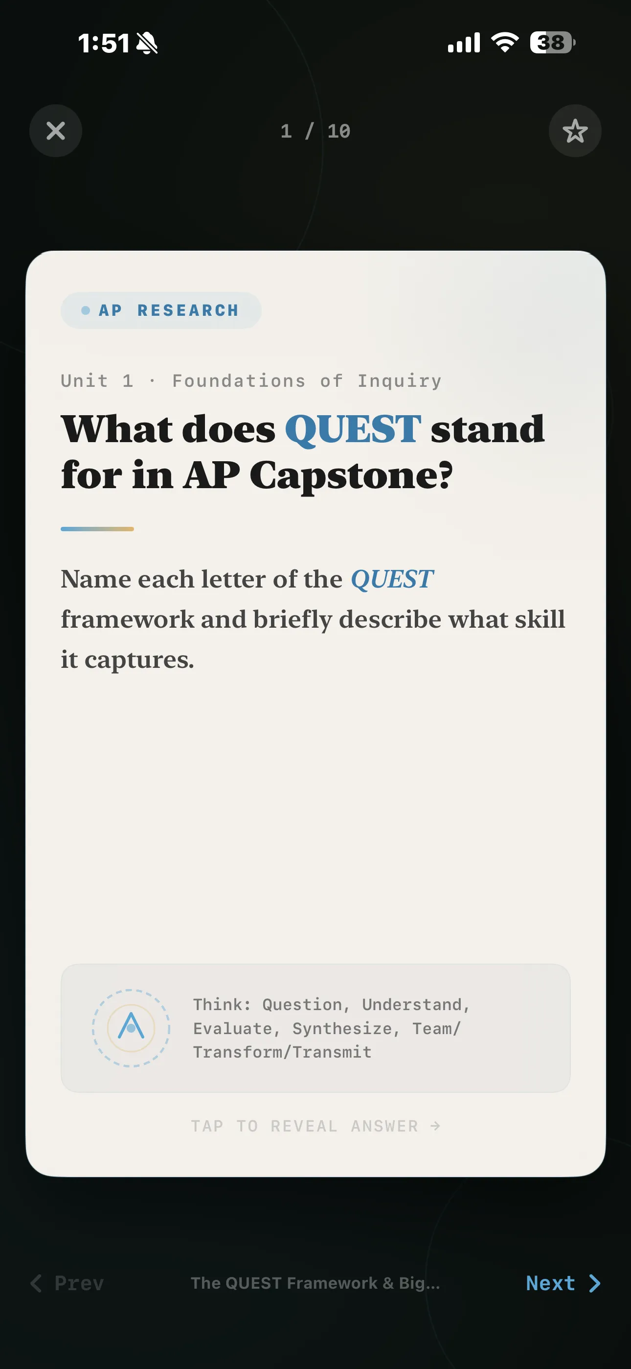 iPhone Screenshot - Flashcard Question