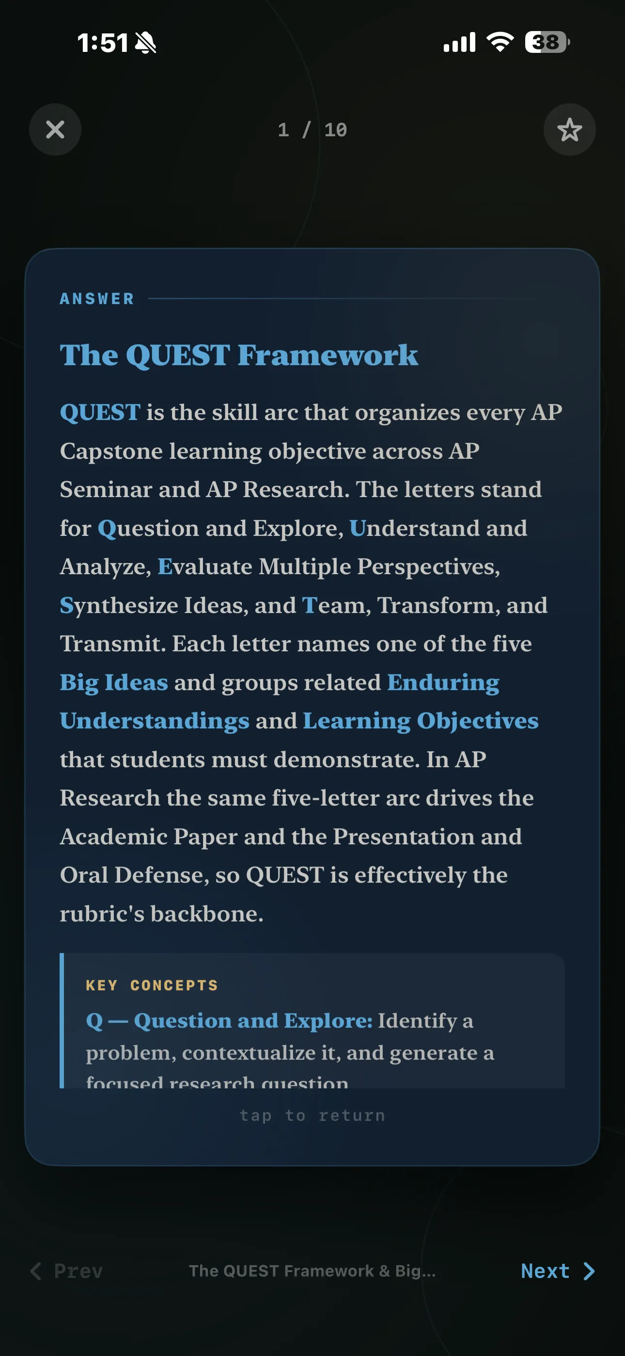 iPhone Screenshot - Flashcard Answer