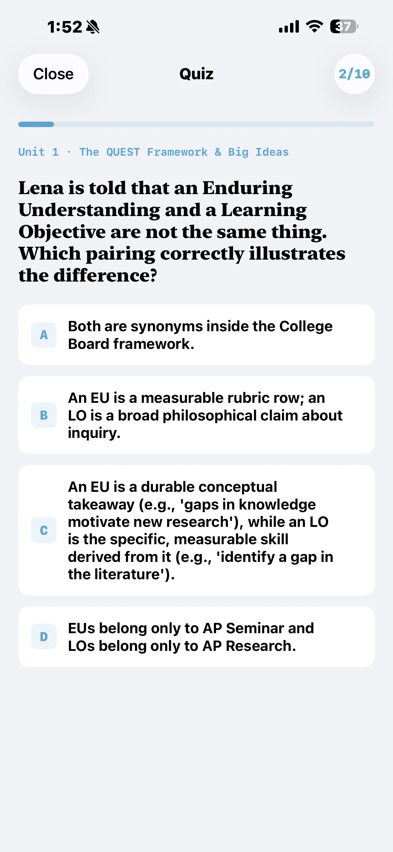 iPhone Screenshot - Quiz Question