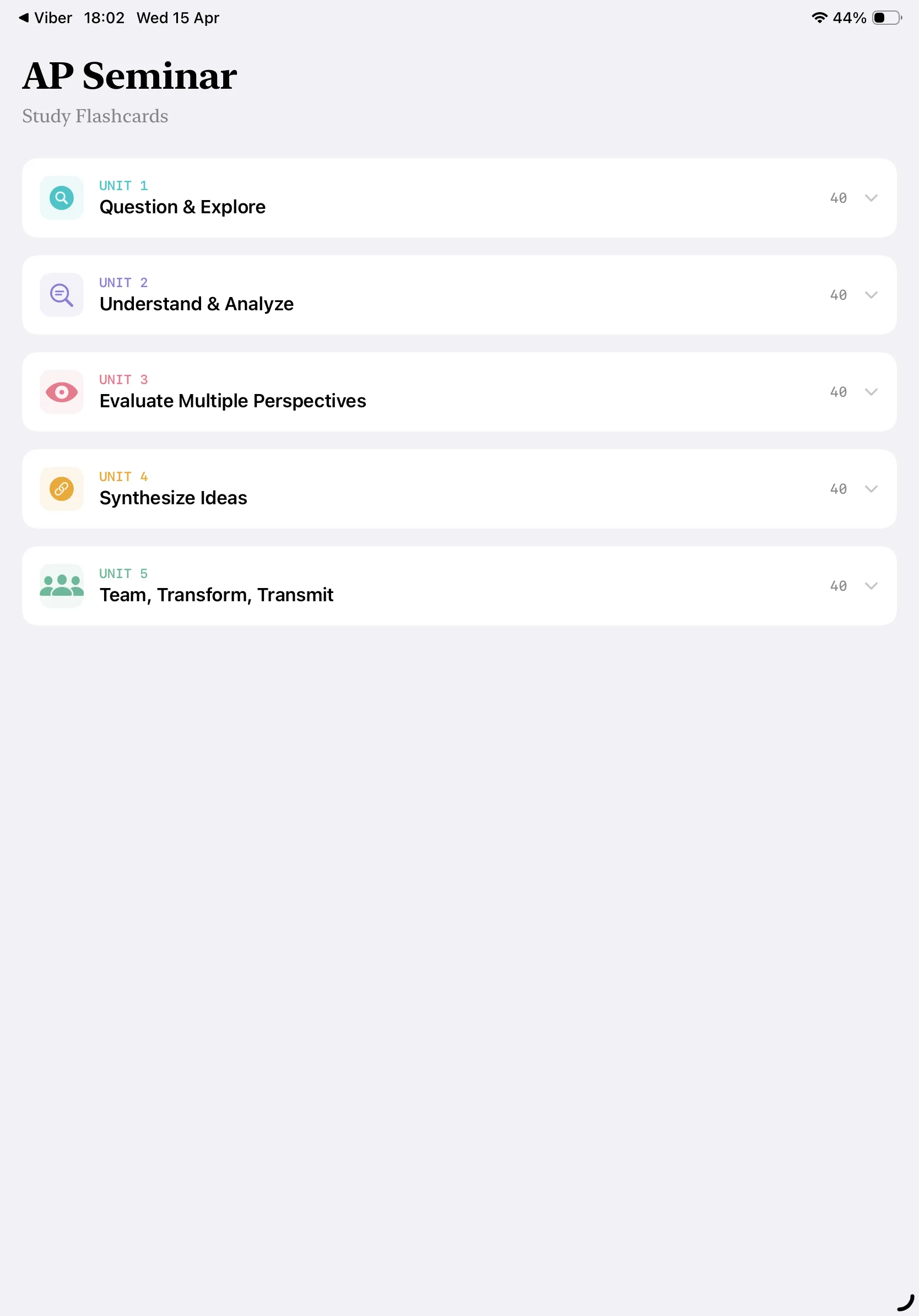 iPad Screenshot - Units List Light Mode