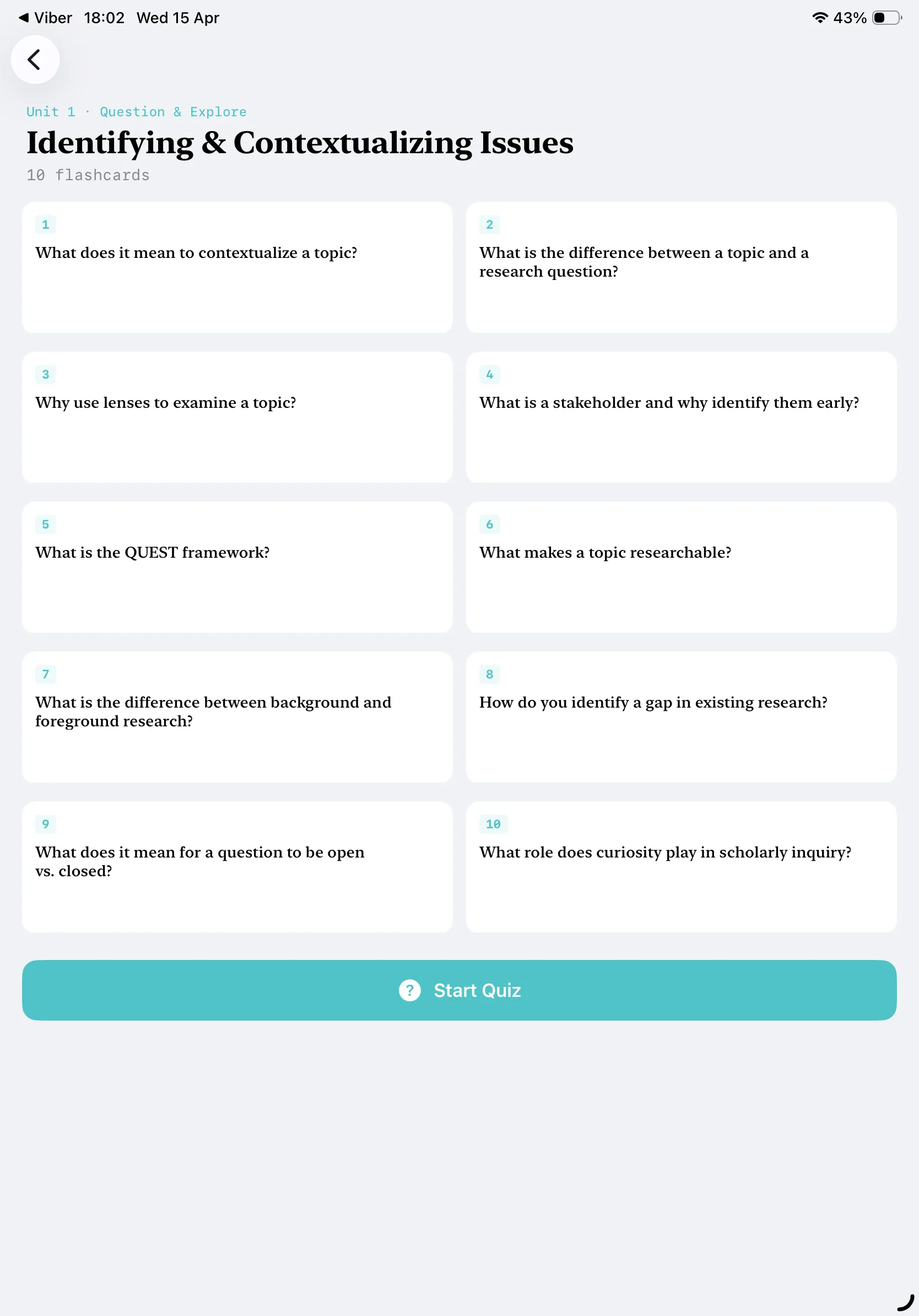 iPad Screenshot - Flashcard List Light Mode
