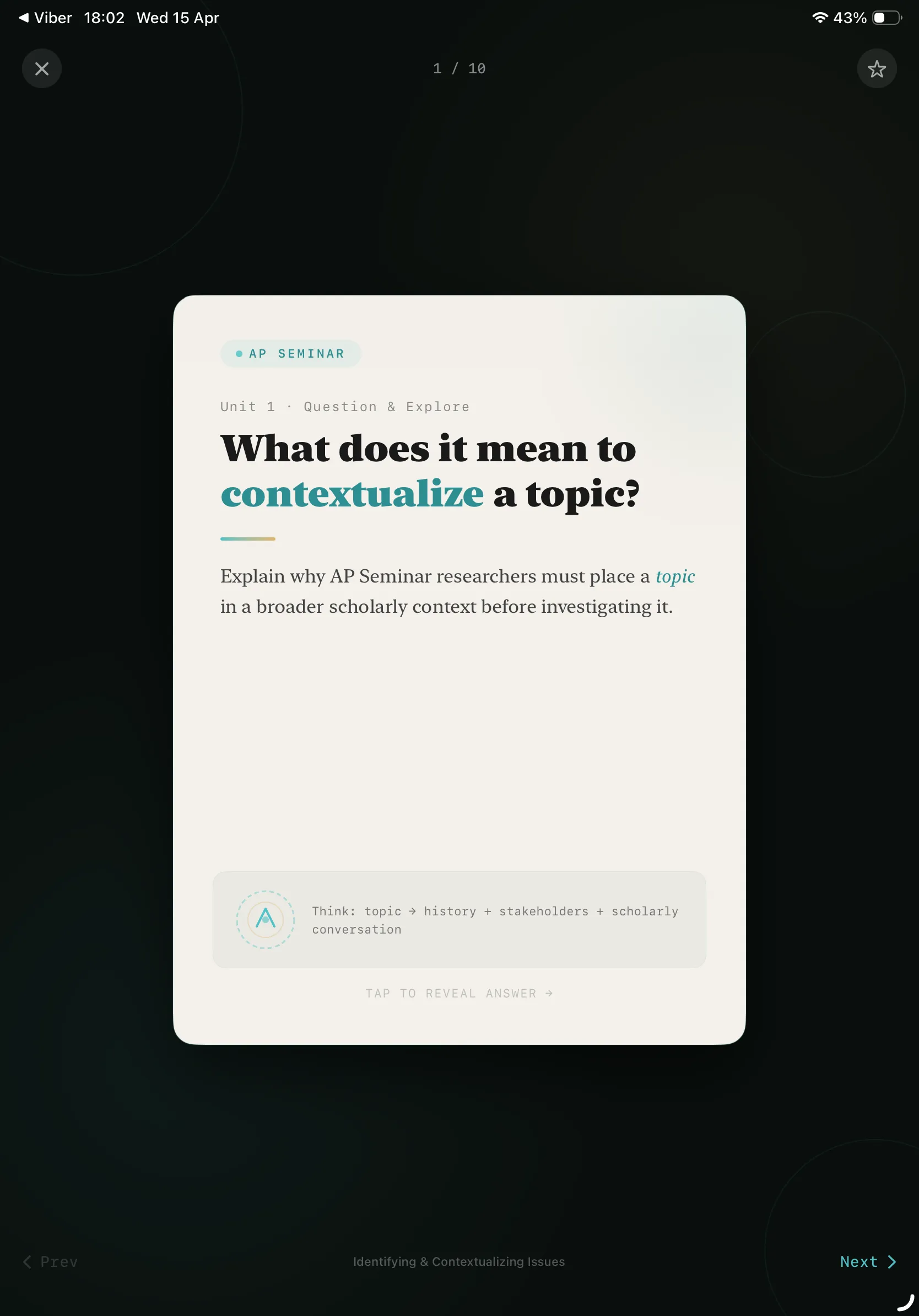 iPad Screenshot - Flashcard Question