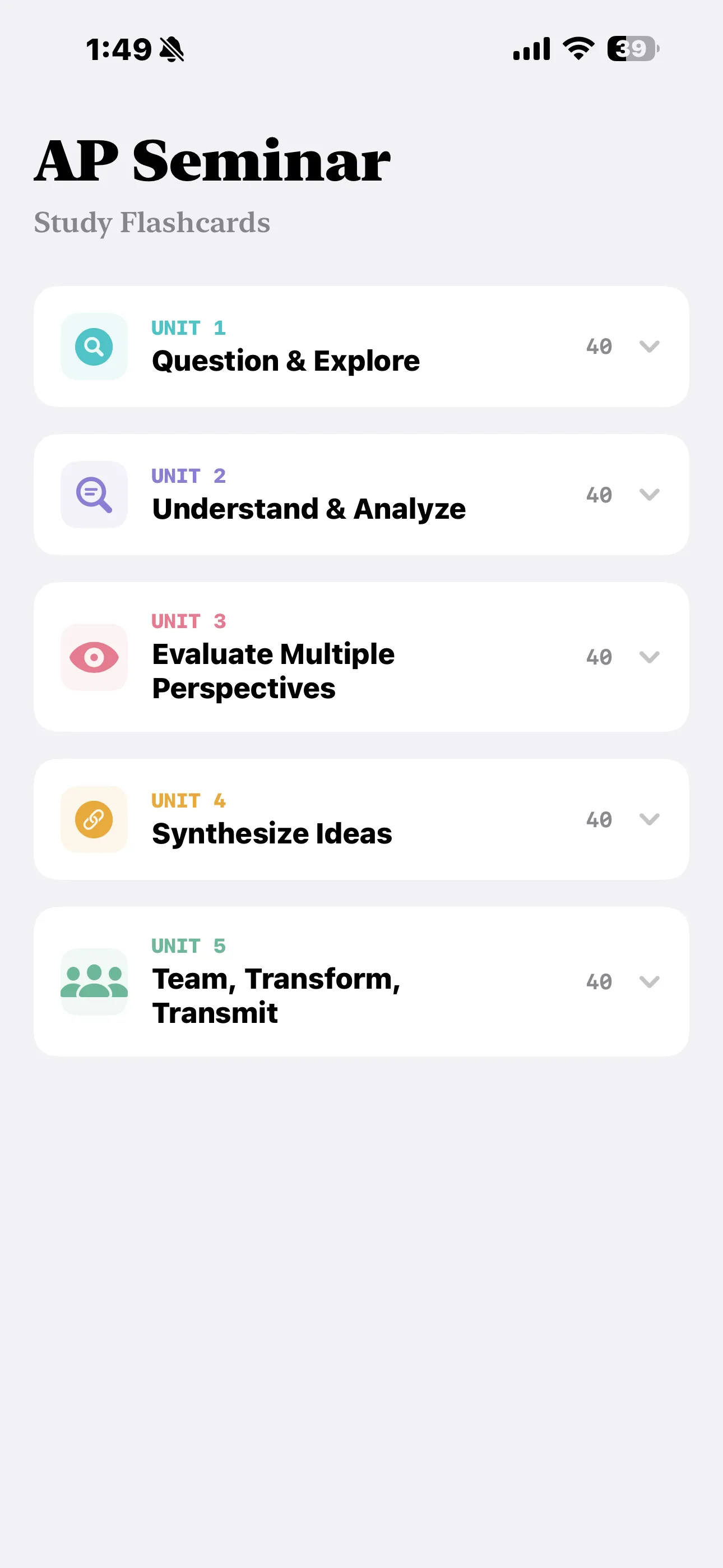 iPhone Screenshot - Units List Light Mode