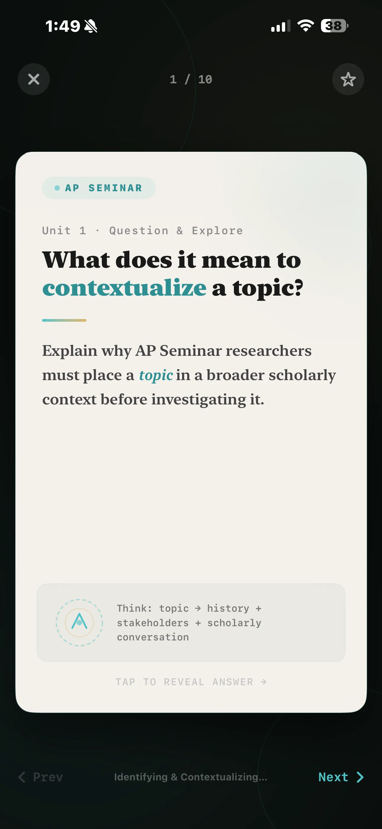 iPhone Screenshot - Flashcard Question