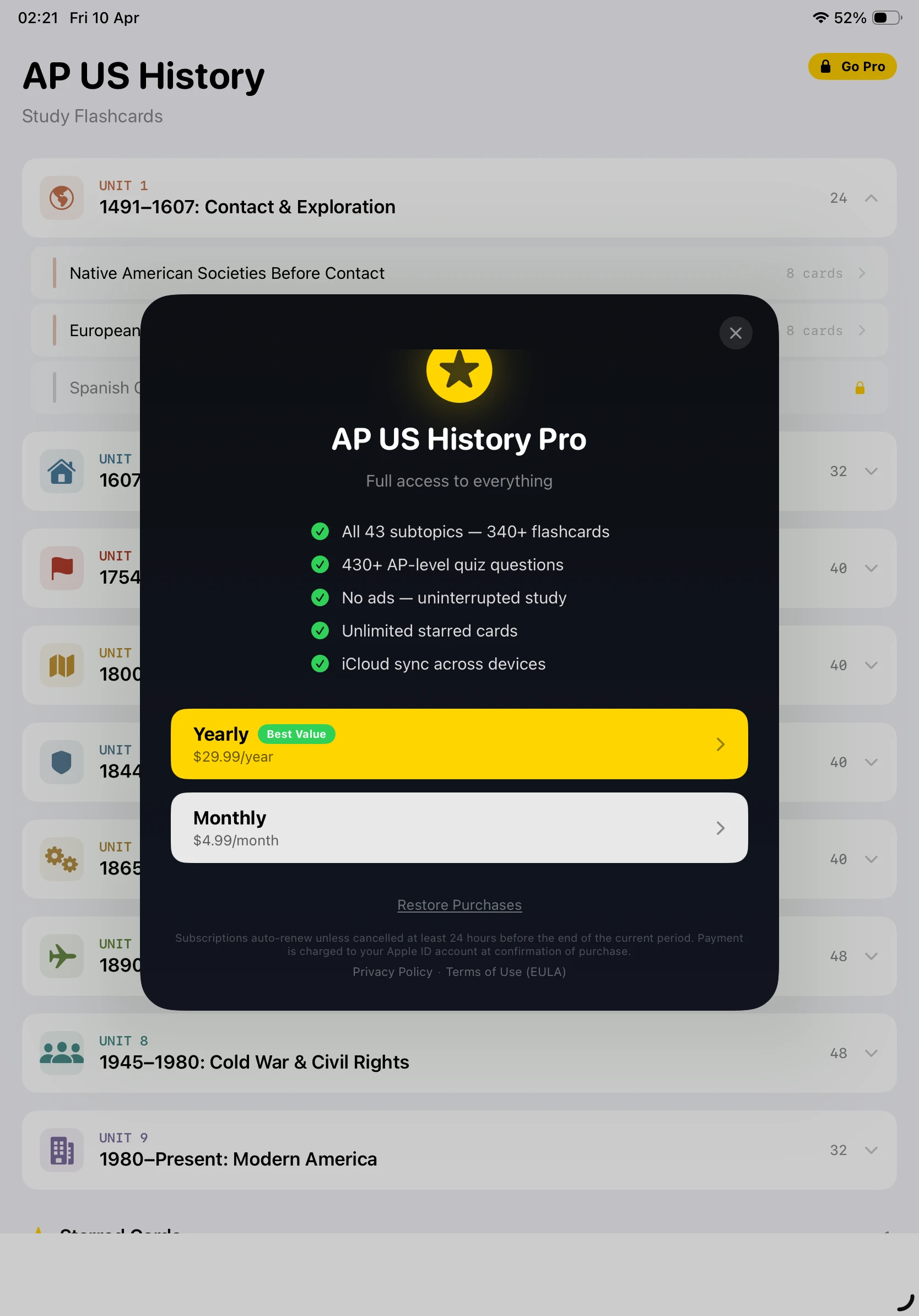 iPad Screenshot - Premium Subscription