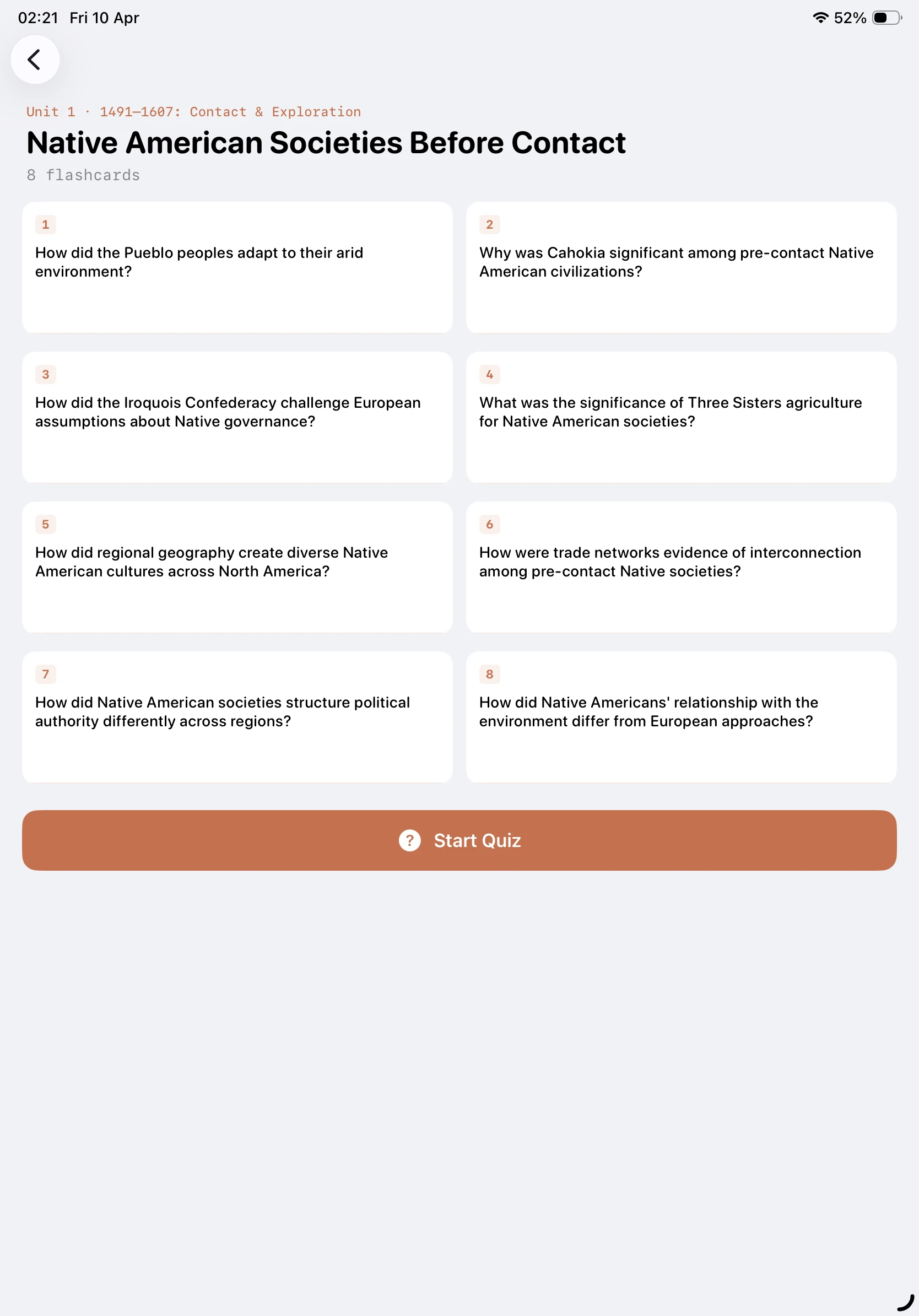 iPad Screenshot - Flashcard List