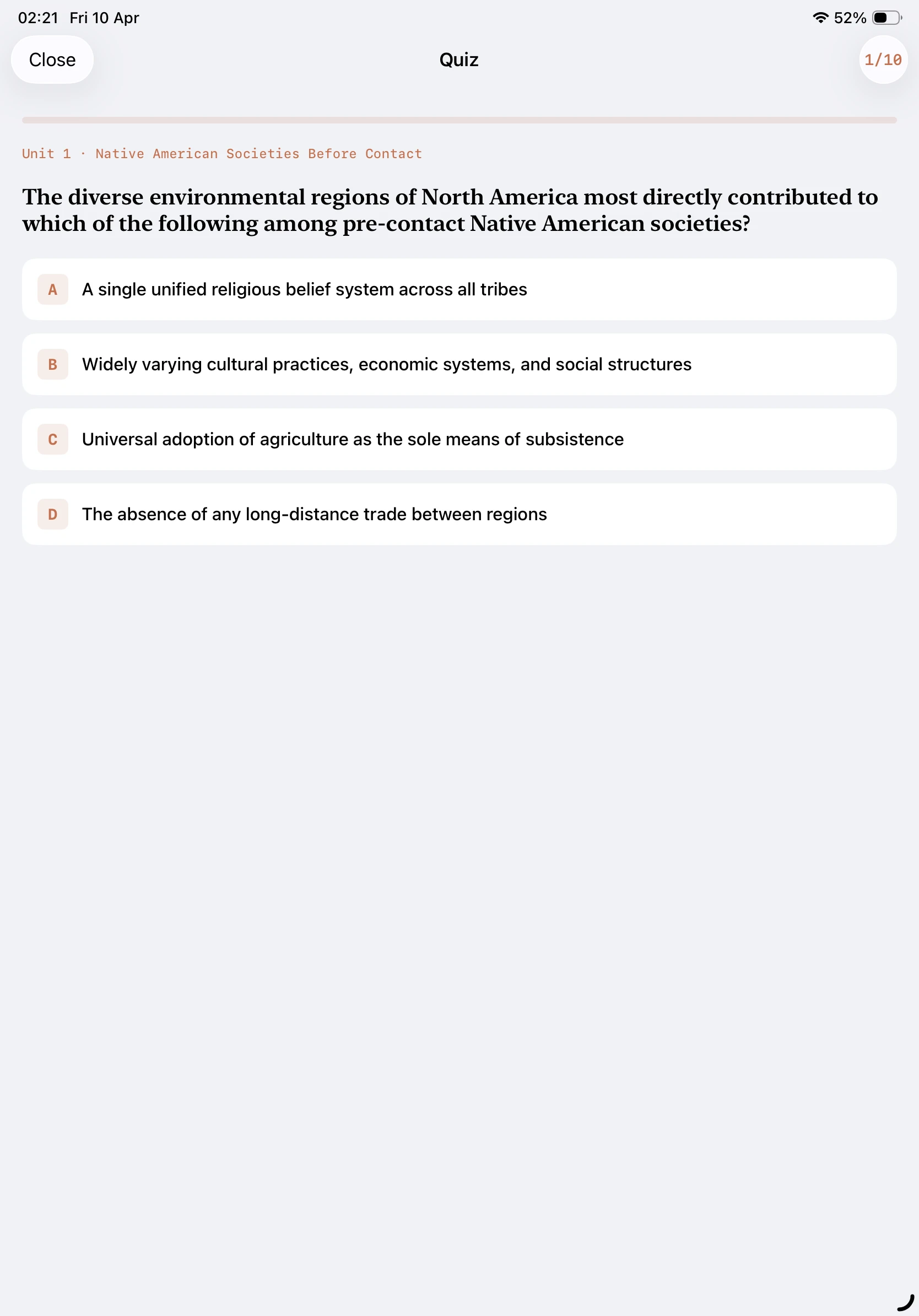 iPad Screenshot - Quiz Question