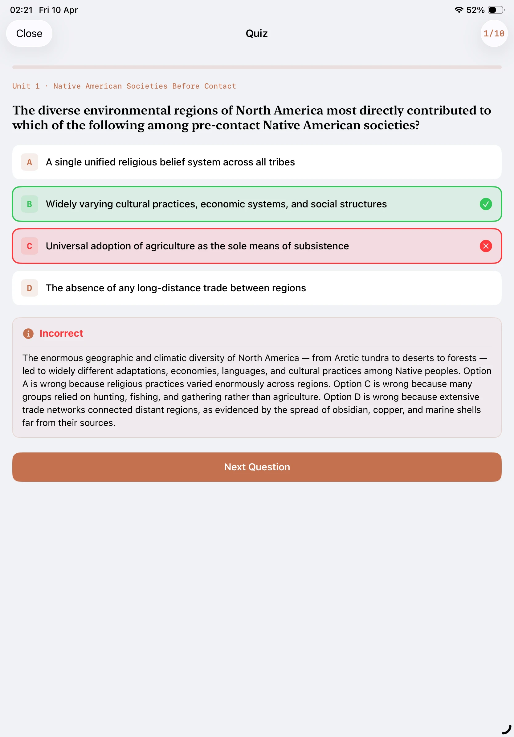 iPad Screenshot - Quiz Answer with Explanation